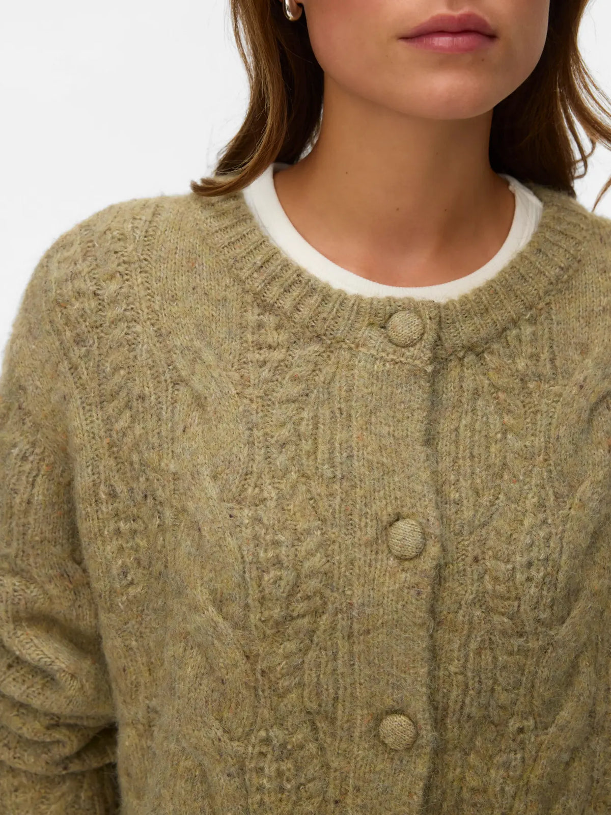 VM INGRID CABLE KNIT CARDIGAN - OIL GREEN