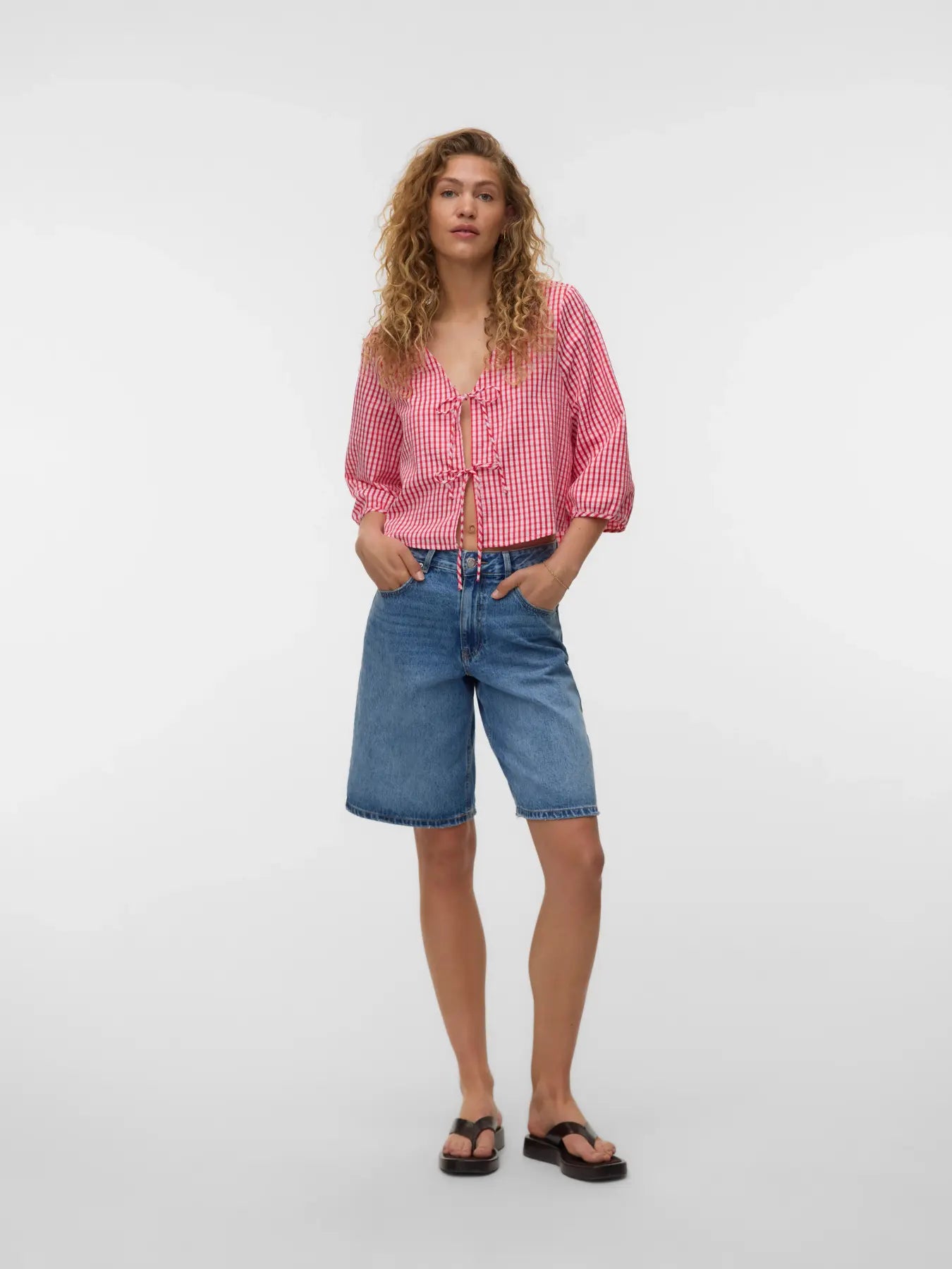 VM CAMILLA 3/4 GINGHAM TOP - POINSETTA