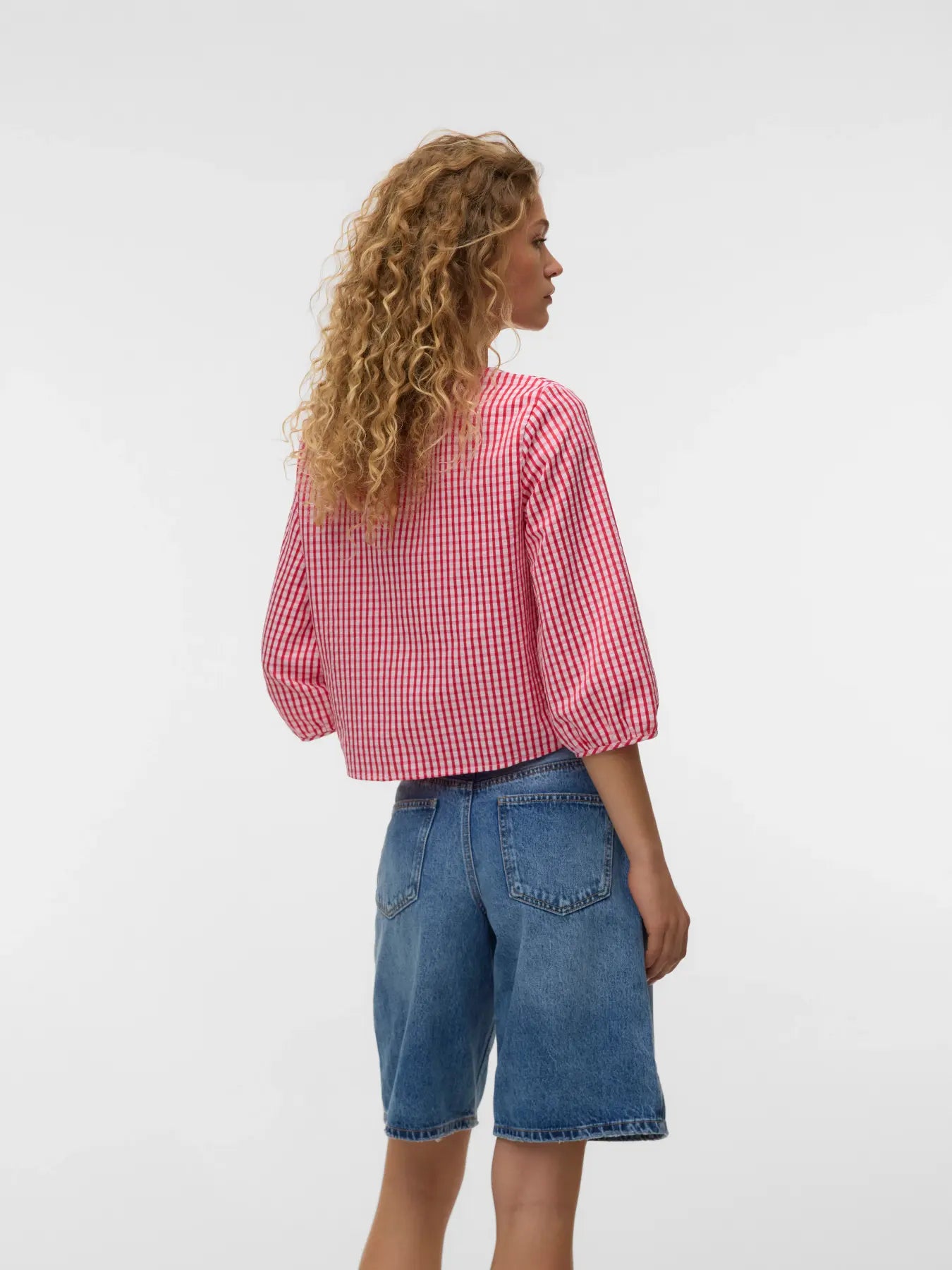 VM CAMILLA 3/4 GINGHAM TOP - POINSETTA