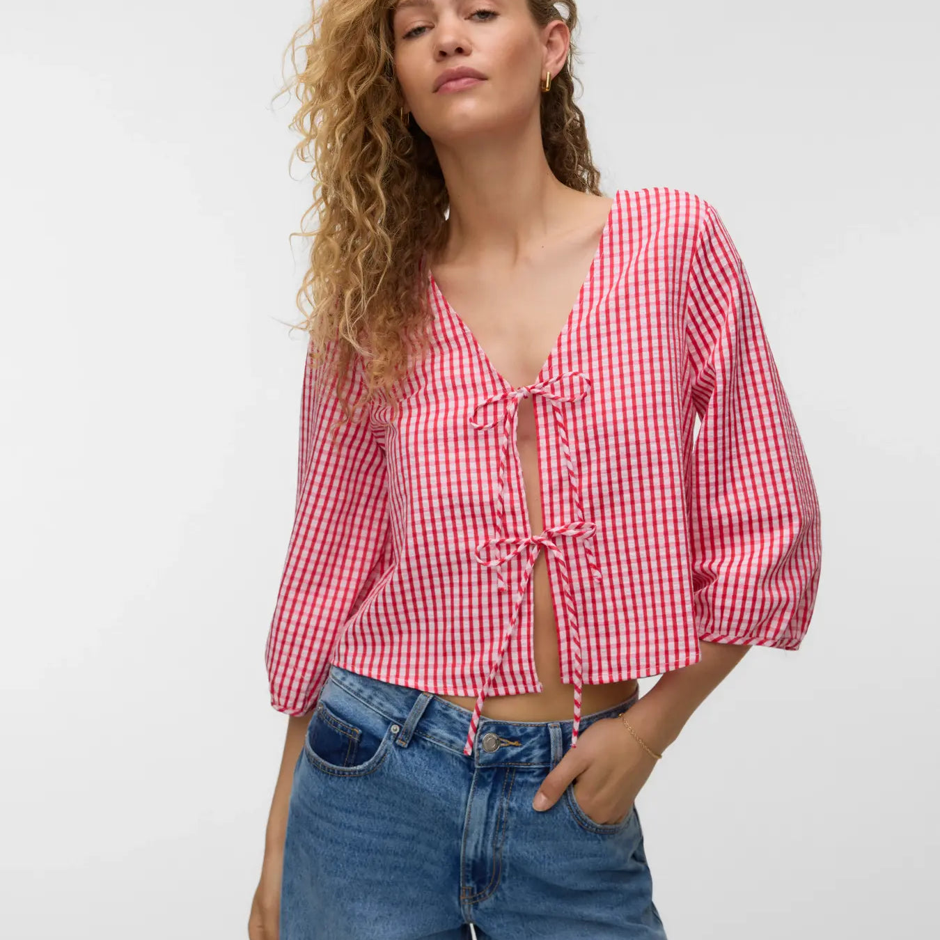 VM CAMILLA 3/4 GINGHAM TOP - POINSETTA