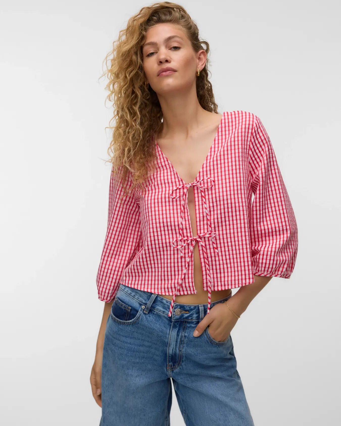 VM CAMILLA 3/4 GINGHAM TOP - POINSETTA