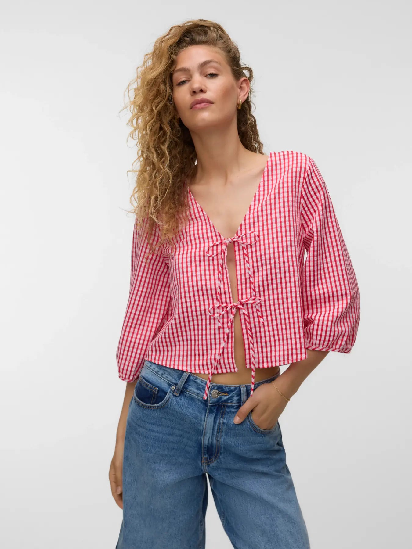 VM CAMILLA 3/4 GINGHAM TOP - POINSETTA