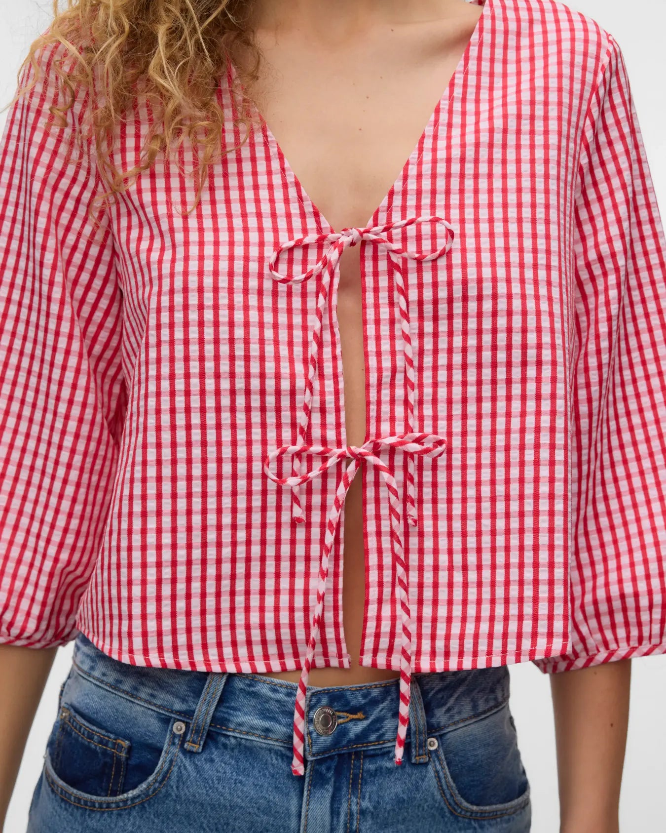 VM CAMILLA 3/4 GINGHAM TOP - POINSETTA