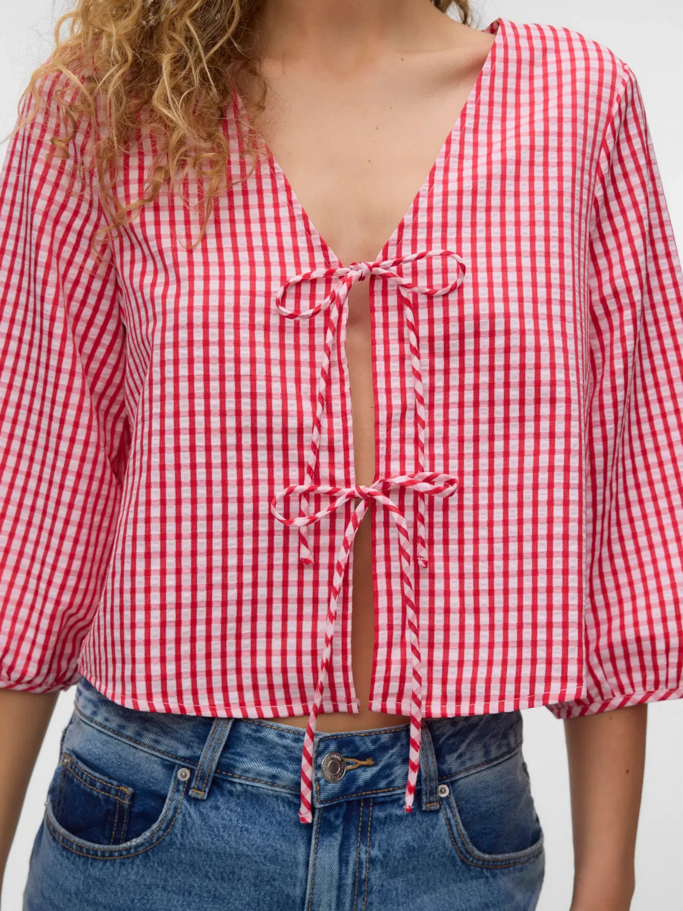 VM CAMILLA 3/4 GINGHAM TOP - POINSETTA