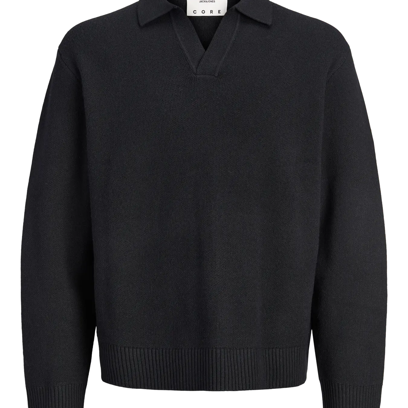 JJ LEGACY KNIT SPLIT NECK POLO PULLOVER - BLACK