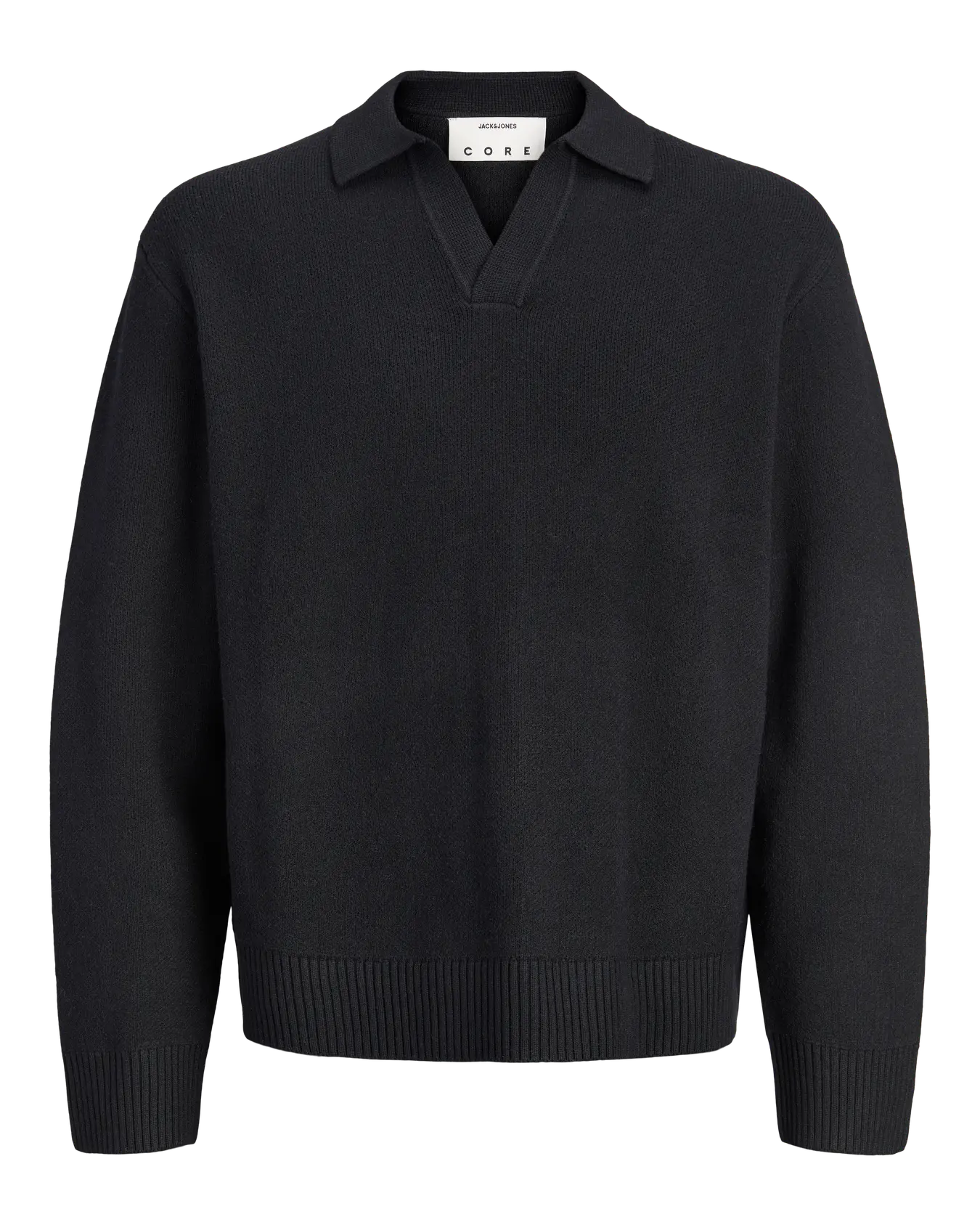 JJ LEGACY KNIT SPLIT NECK POLO PULLOVER - BLACK