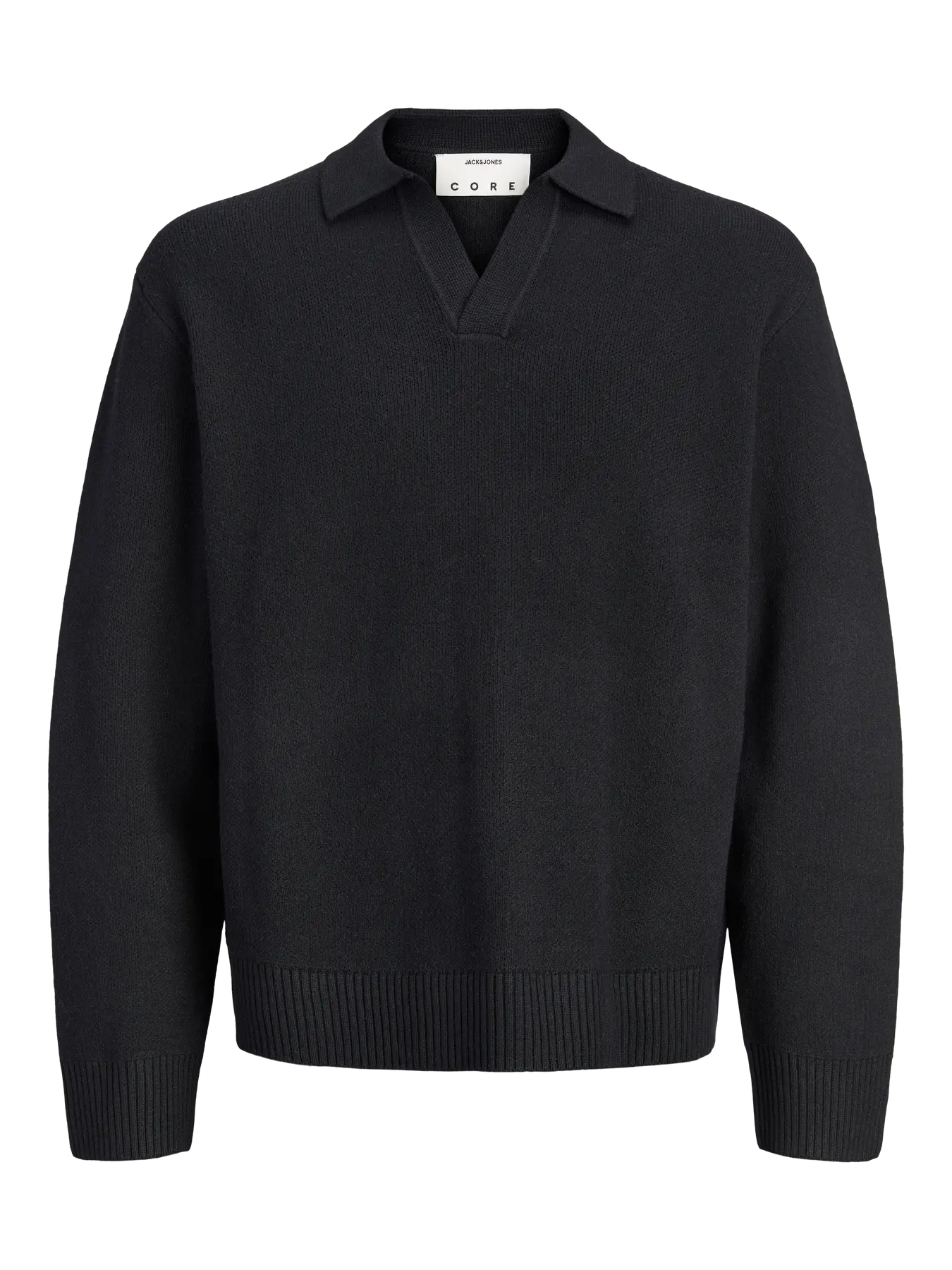JJ LEGACY KNIT SPLIT NECK POLO PULLOVER - BLACK