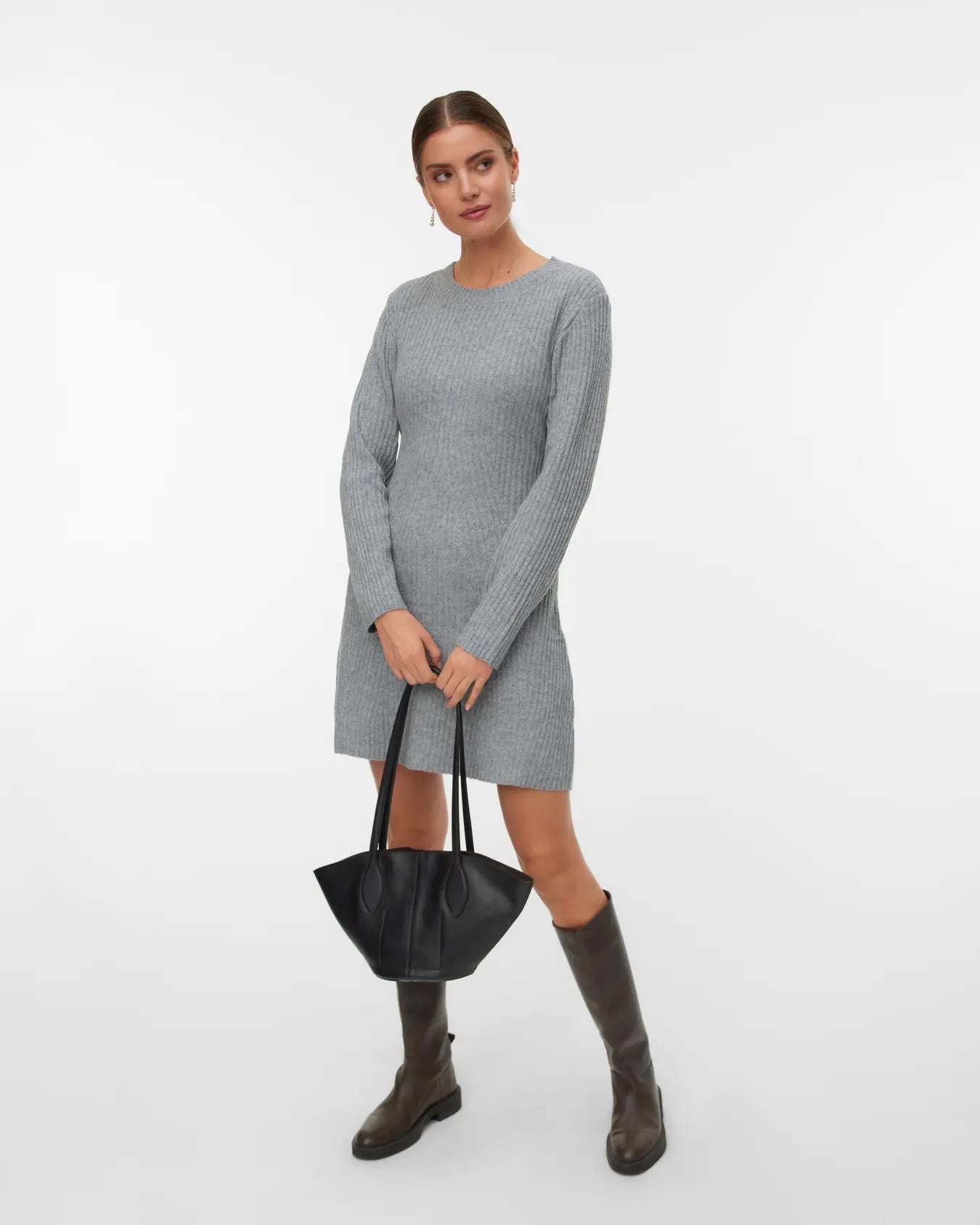 VM JOSANNA LS KNIT DRESS - MEDIUM GREY MELANGE