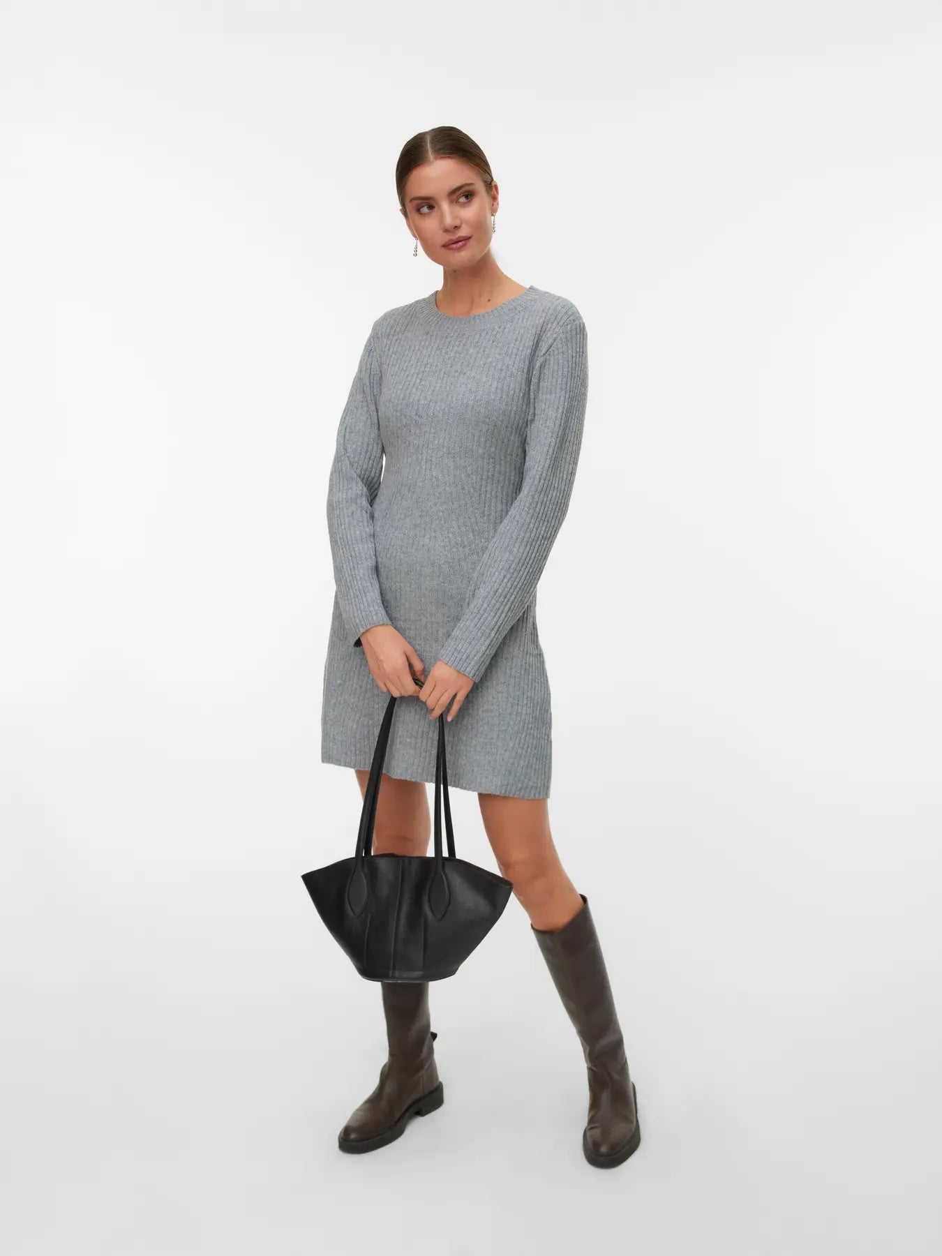 VM JOSANNA LS KNIT DRESS - MEDIUM GREY MELANGE
