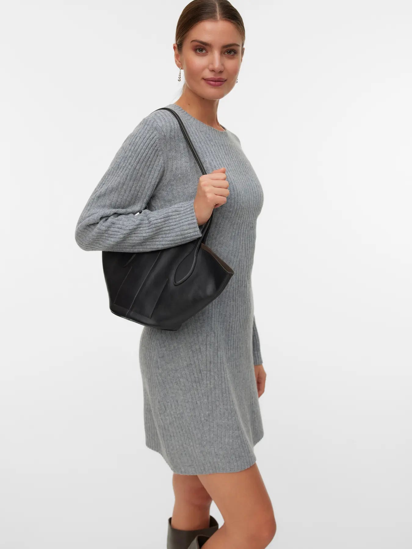 VM JOSANNA LS KNIT DRESS - MEDIUM GREY MELANGE