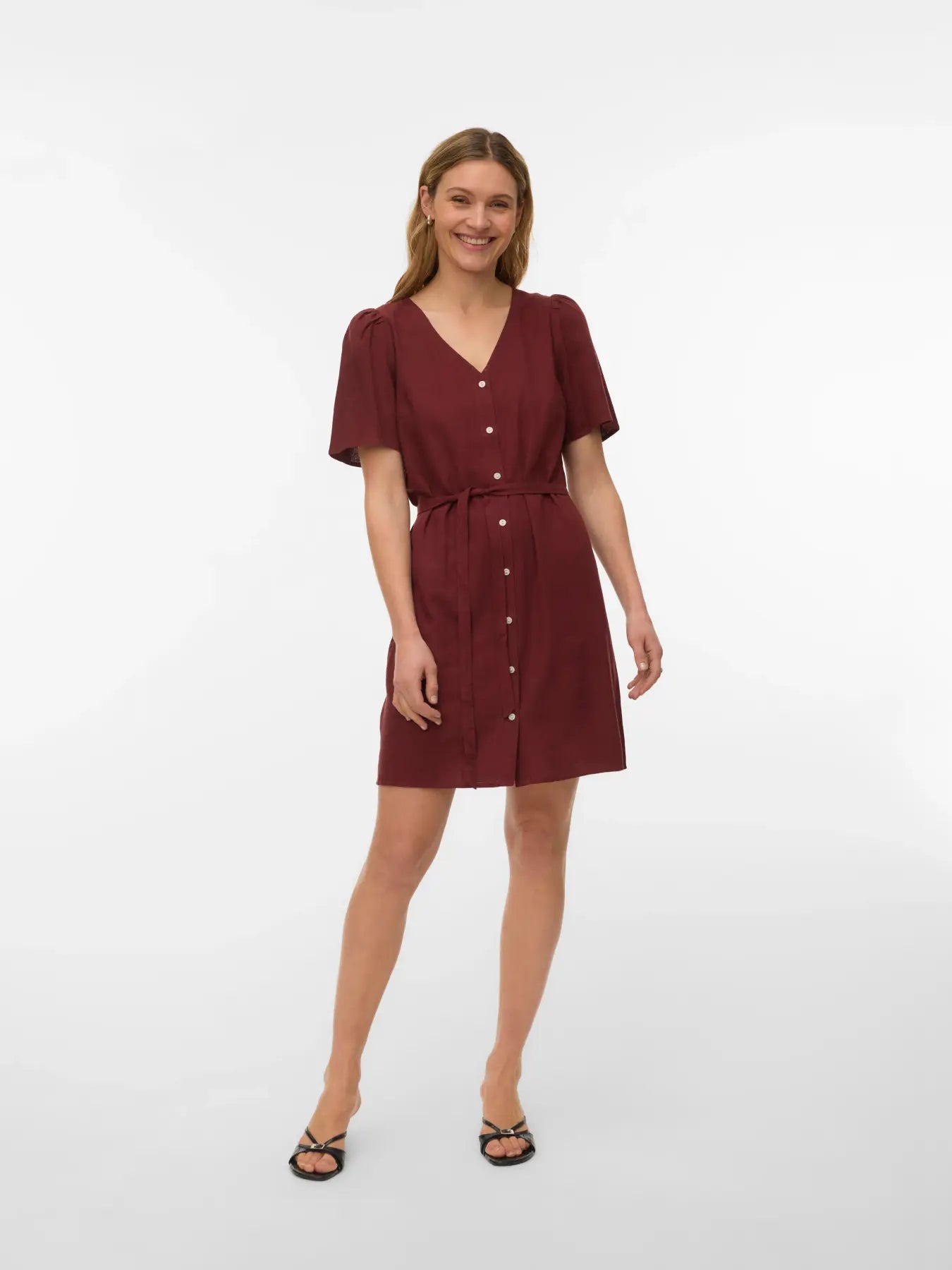 VM MYMYLO LINEN BLEND BUTTON DRESS - ANDORRA