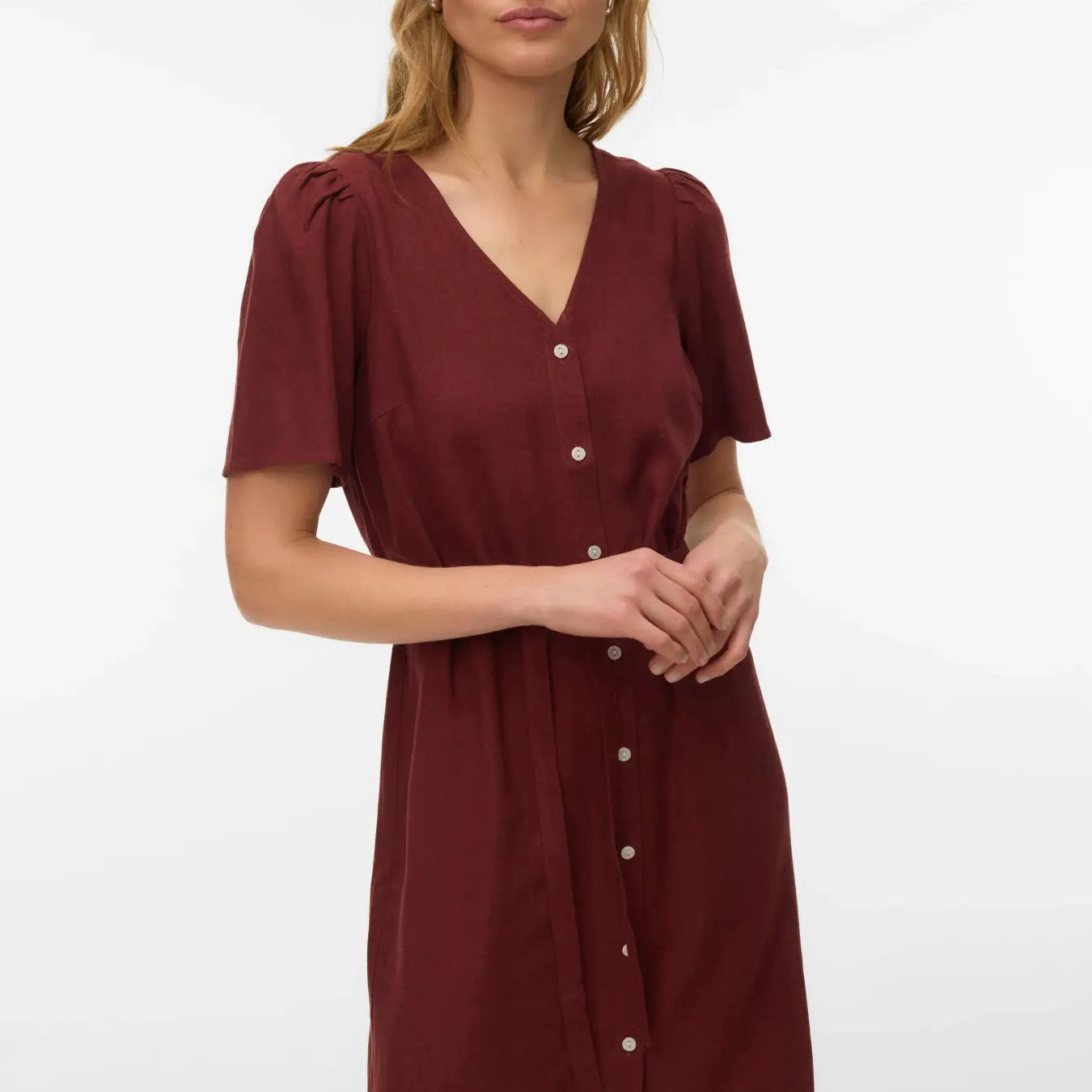 VM MYMYLO LINEN BLEND BUTTON DRESS - ANDORRA