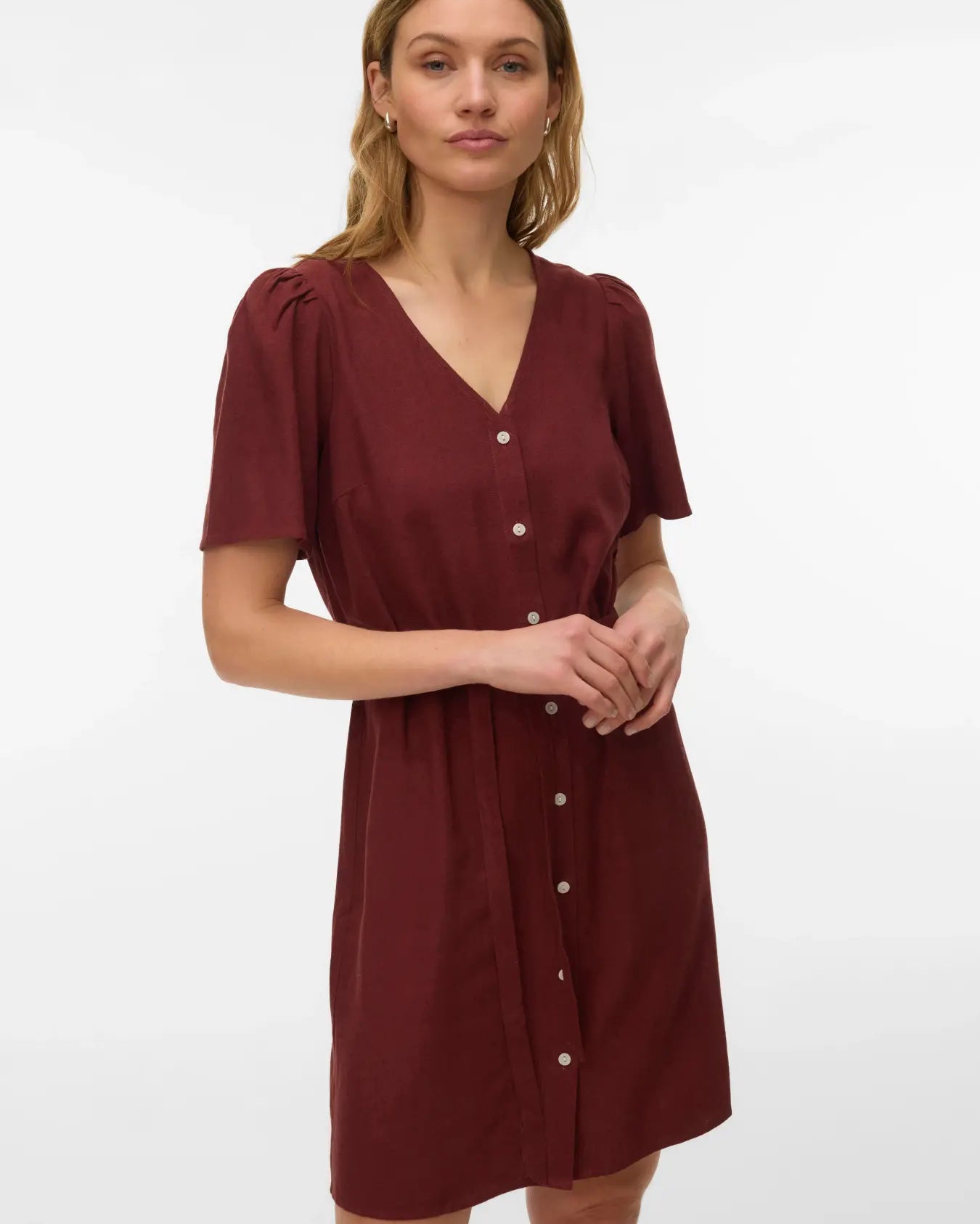 VM MYMYLO LINEN BLEND BUTTON DRESS - ANDORRA