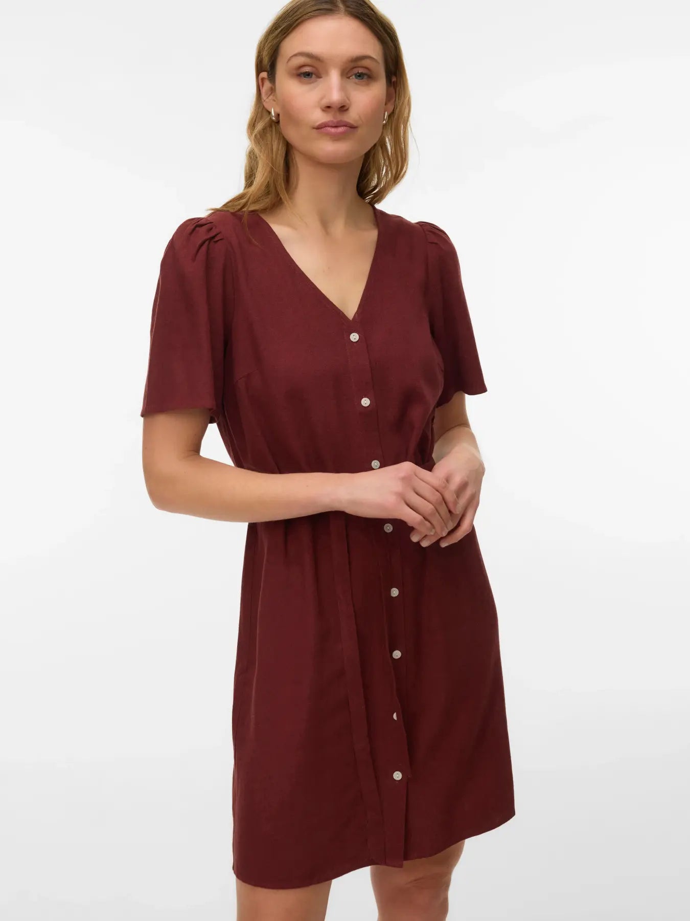 VM MYMYLO LINEN BLEND BUTTON DRESS - ANDORRA