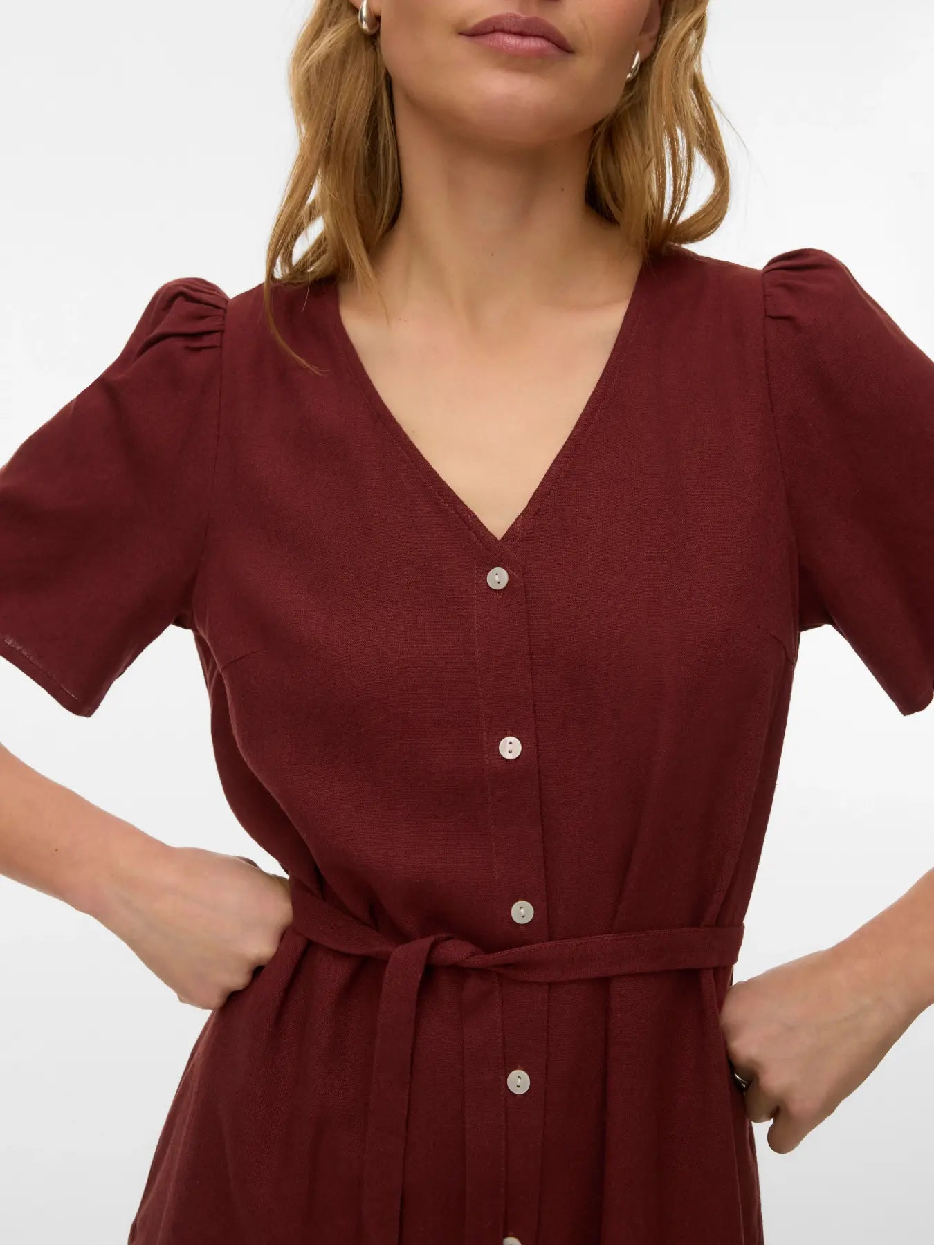 VM MYMYLO LINEN BLEND BUTTON DRESS - ANDORRA