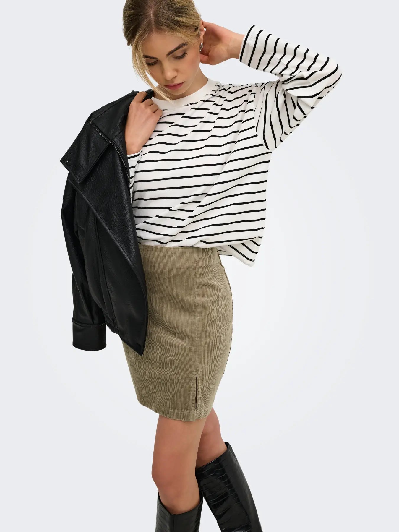 ONLY FLORA HW CORD SKIRT - WEATHERED TEAK