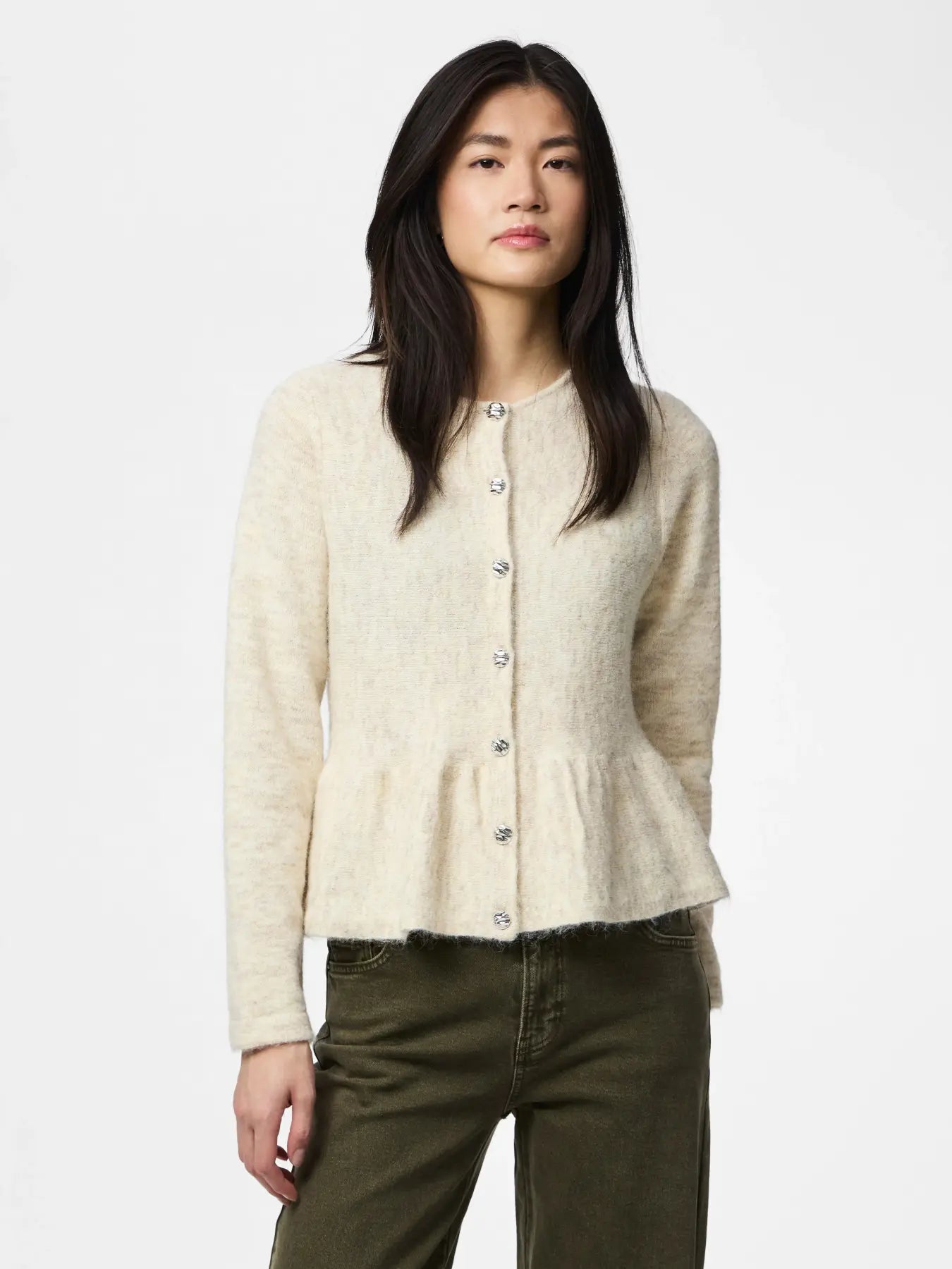PIECES PINGE O NECK CARDIGAN - BIRCH