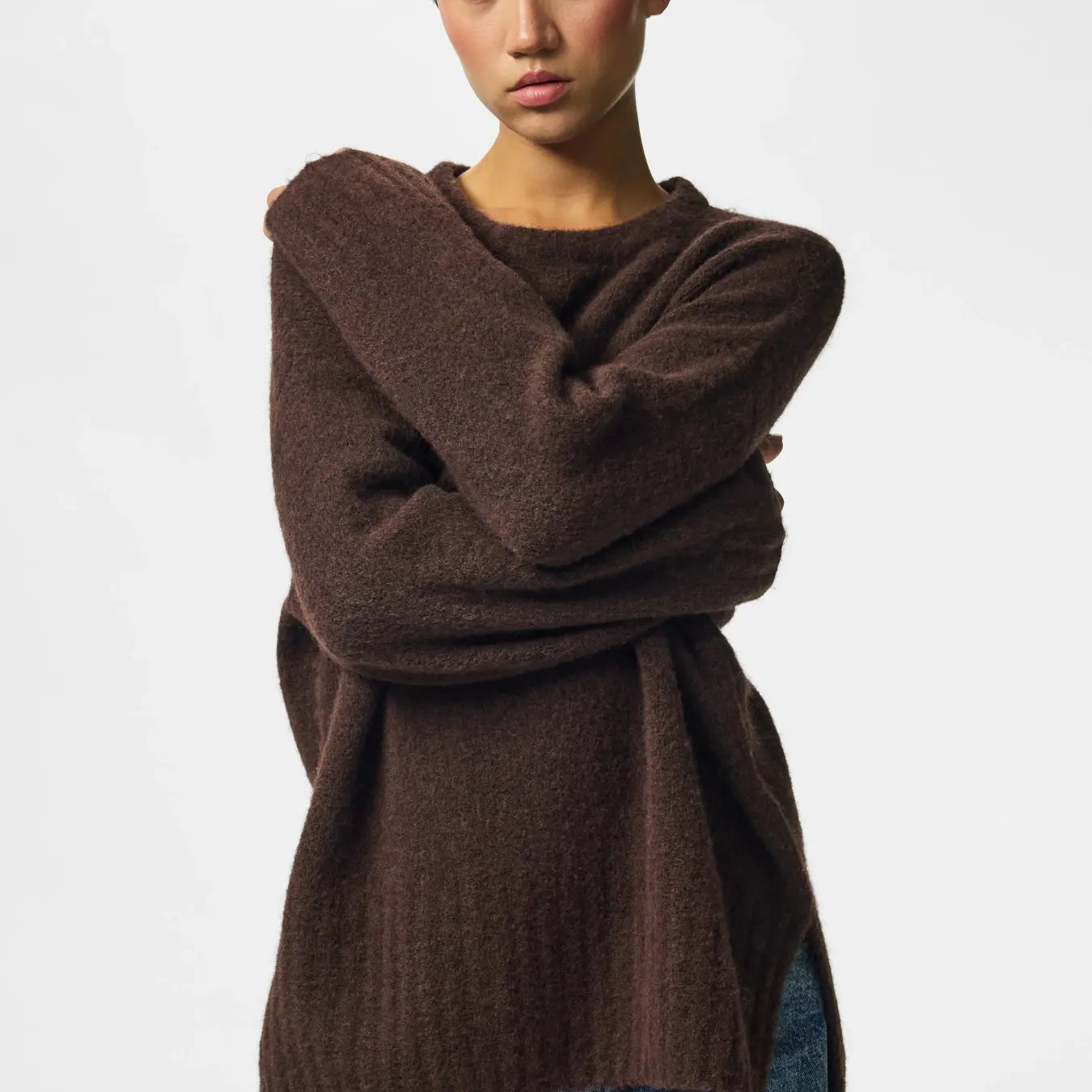 PIECES TINA O NECK SWEATER - FUDGE