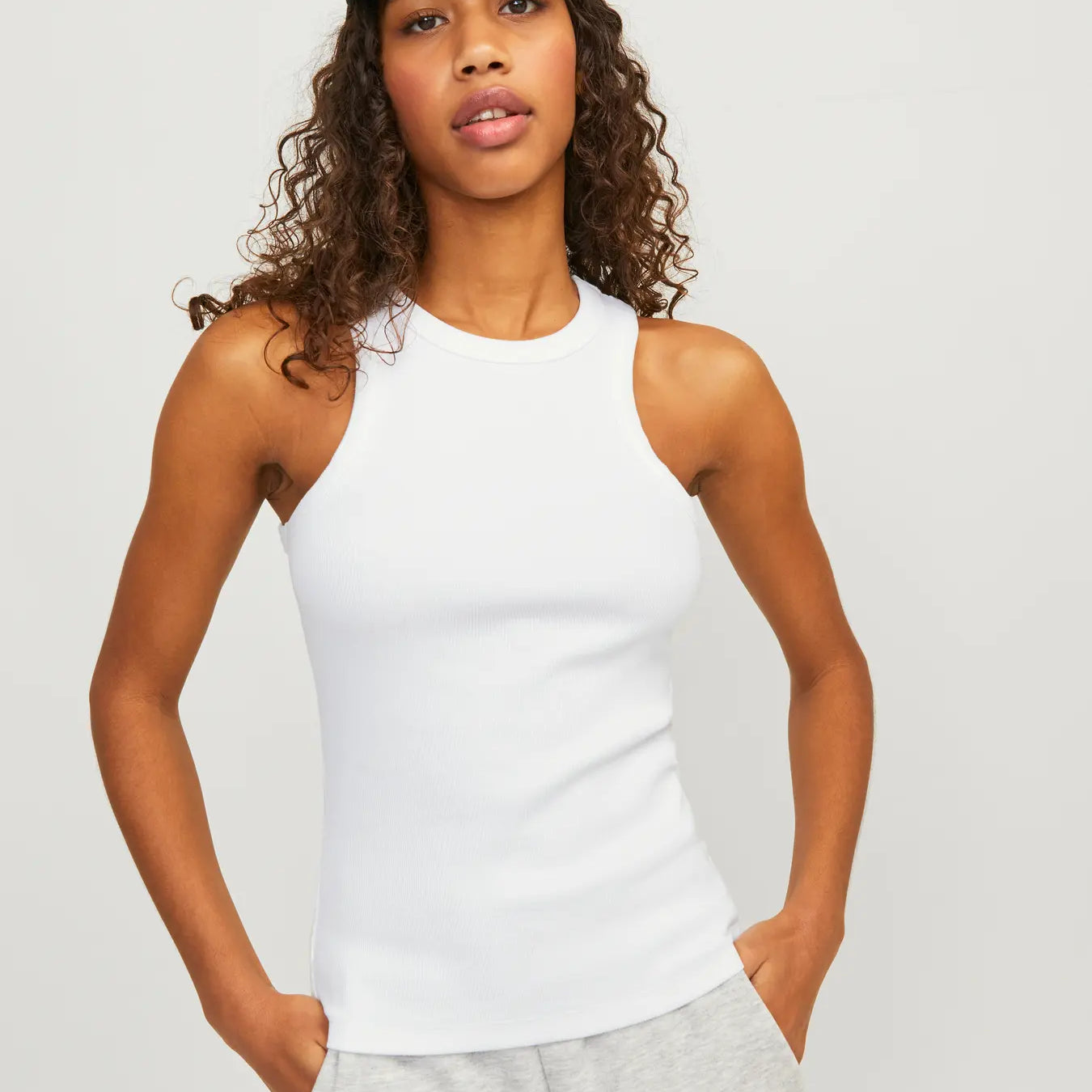 JJXX FOREST RIBBED HIGH NECK TANK - BRIGHT WHITE
