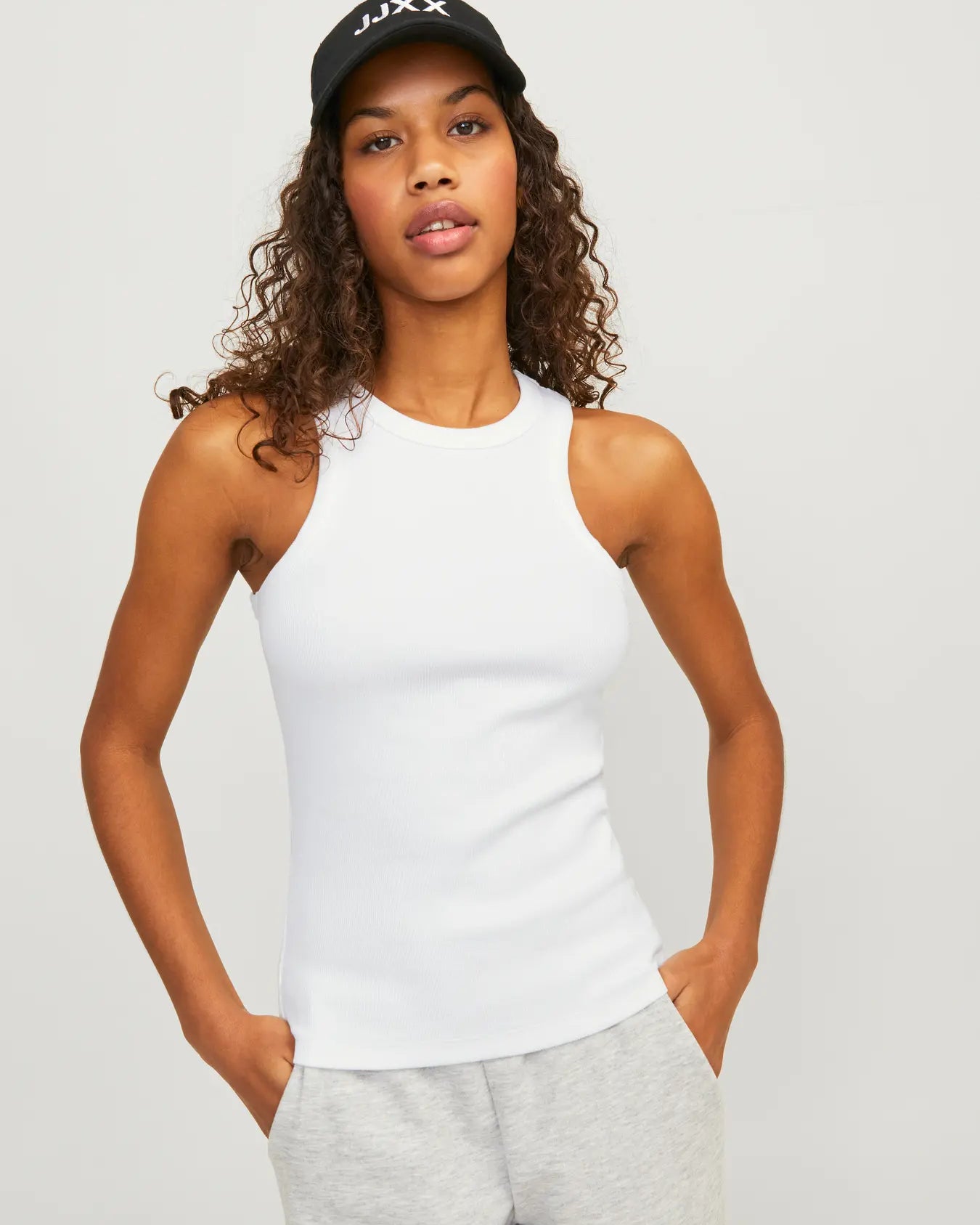 JJXX FOREST RIBBED HIGH NECK TANK - BRIGHT WHITE