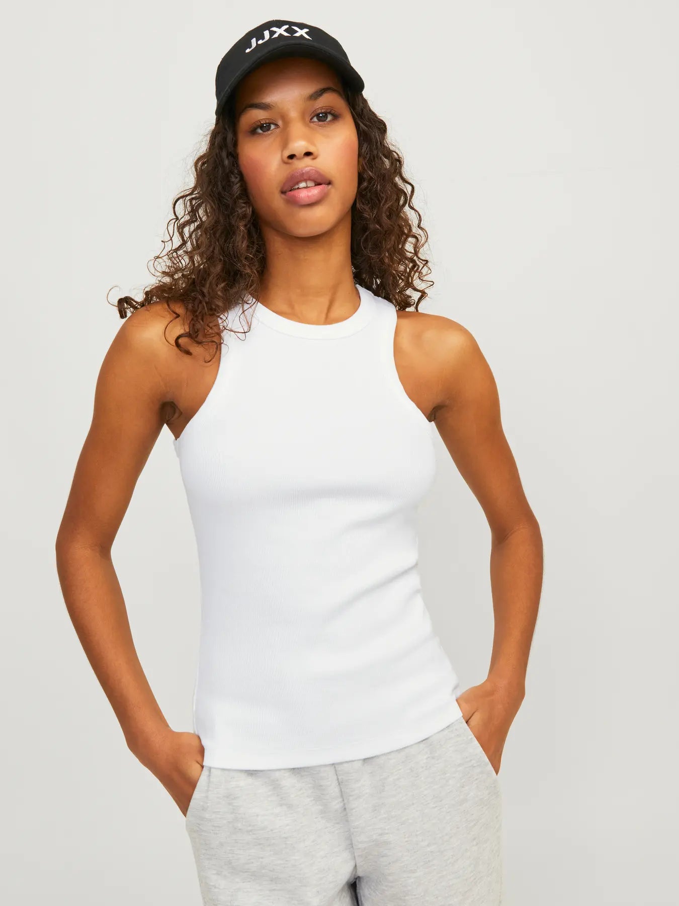 JJXX FOREST RIBBED HIGH NECK TANK - BRIGHT WHITE
