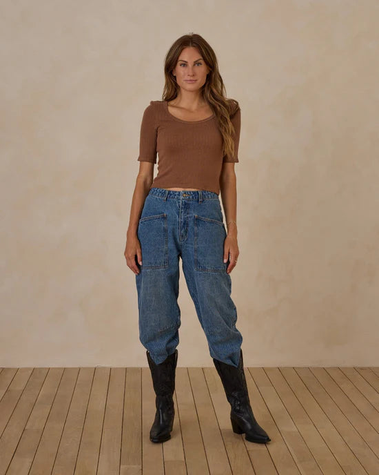 RYLEE + CRU BARREL PANT - INDIGO