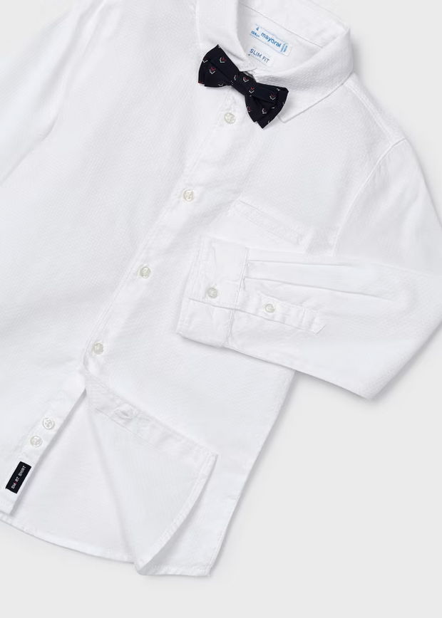 MAYORAL TEXTURED DRESS SHIRT W BOW TIE - WHITE