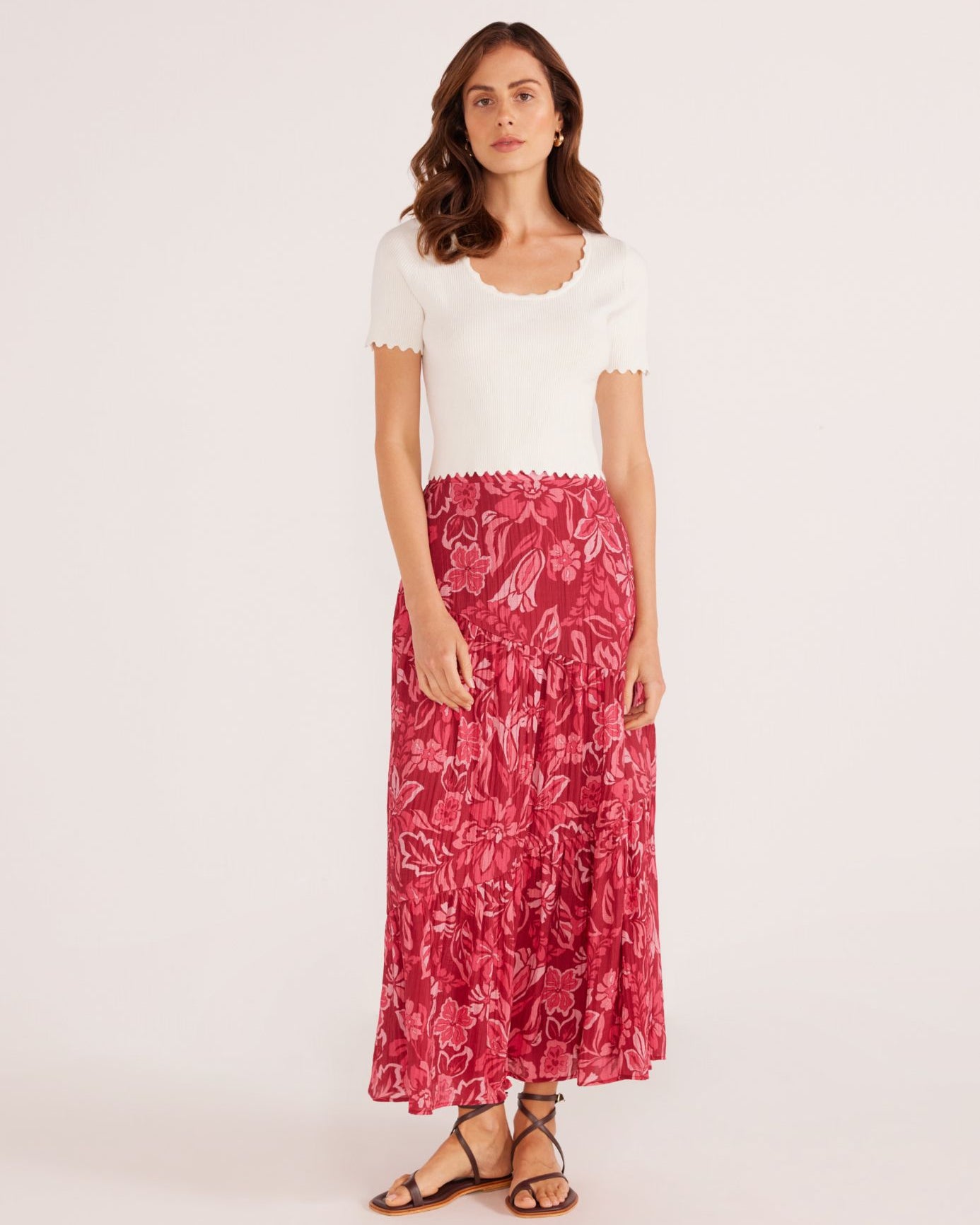 MAE TIERED MIDI SKIRT - PLUM FLORAL