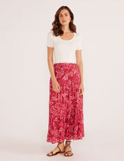 MAE TIERED MIDI SKIRT - PLUM FLORAL