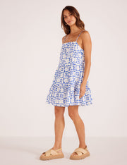 VIVI TIERED MINI DRESS - BLUE / WHITE - LAST SIZE S