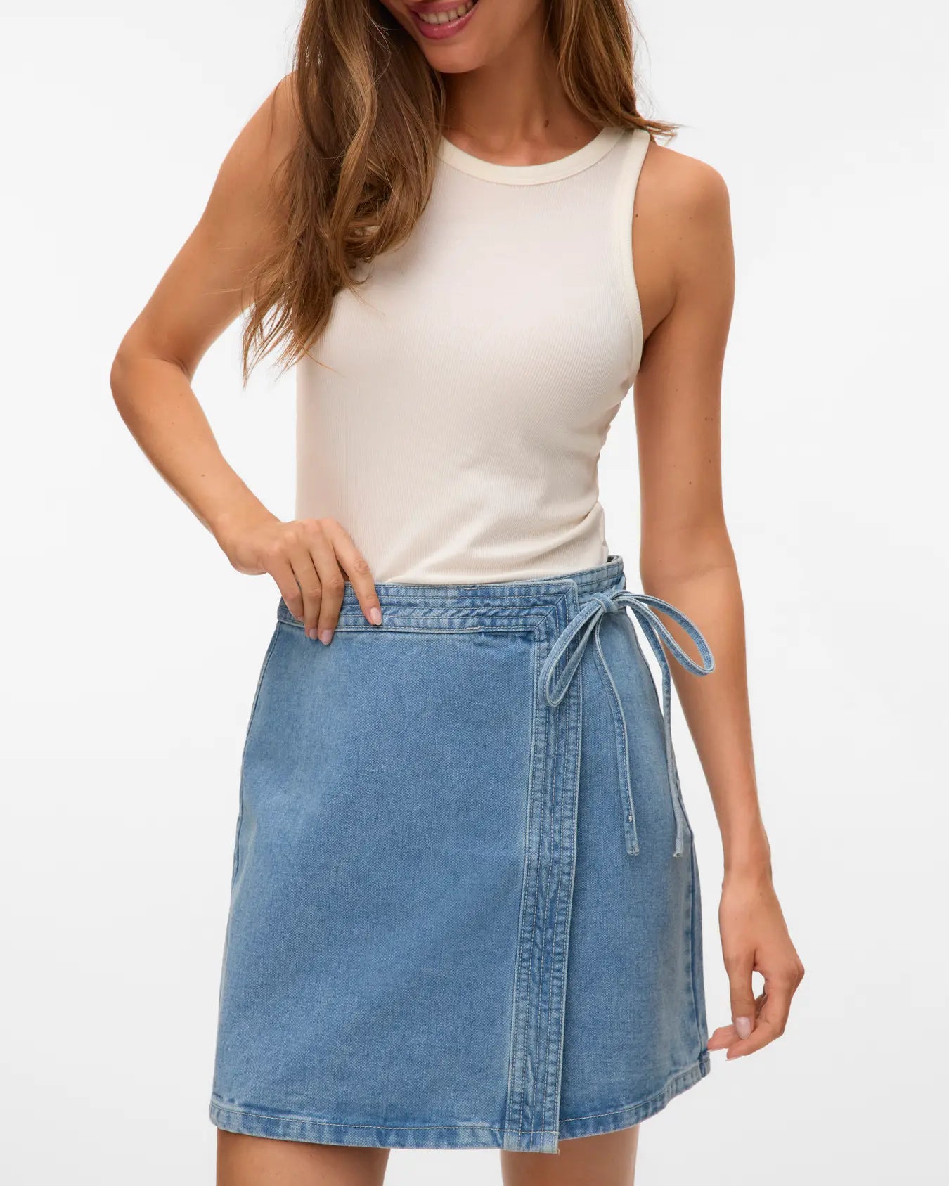 VM LIZA DENIM WRAP SKIRT - MEDIUM BLUE