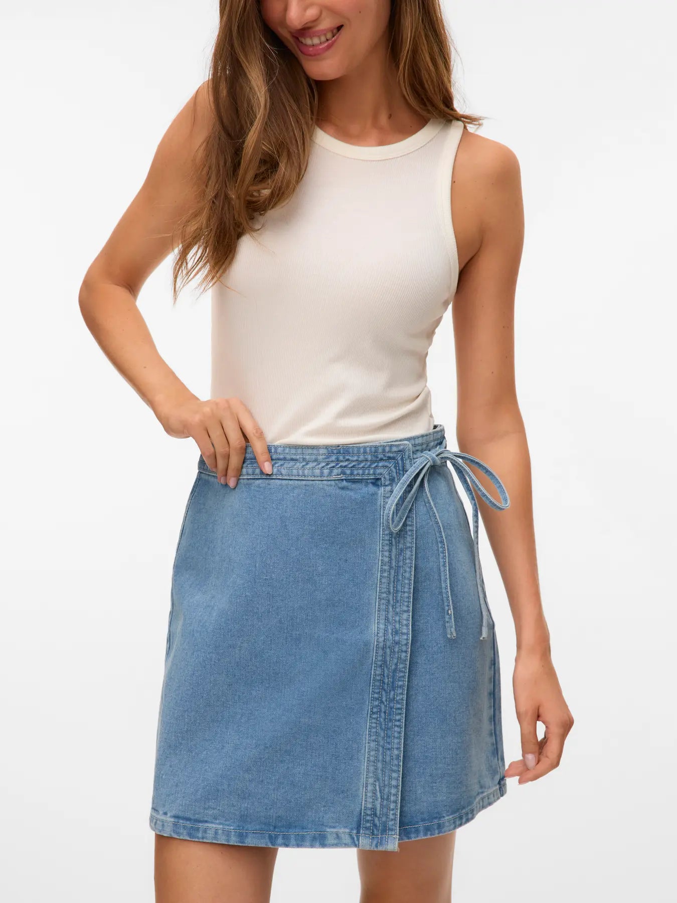 VM LIZA DENIM WRAP SKIRT - MEDIUM BLUE