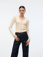 GOLD V NECK BUTTON PULLOVER - BIRCH