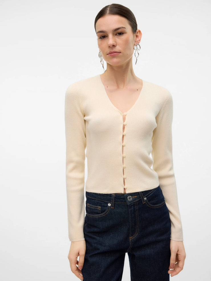 GOLD V NECK BUTTON PULLOVER - BIRCH