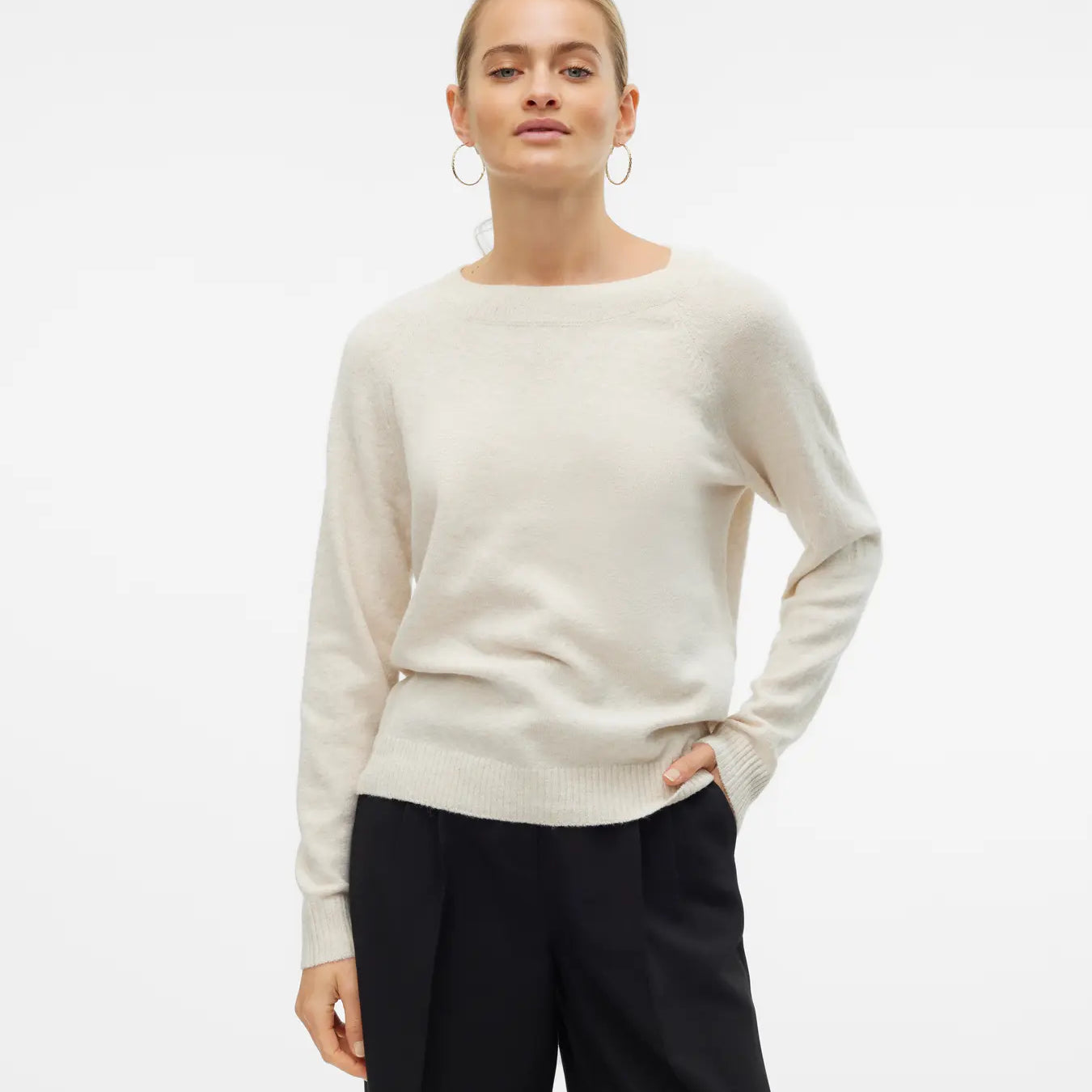 VM DOFFY SOFT O NECK SWEATER - BIRCH