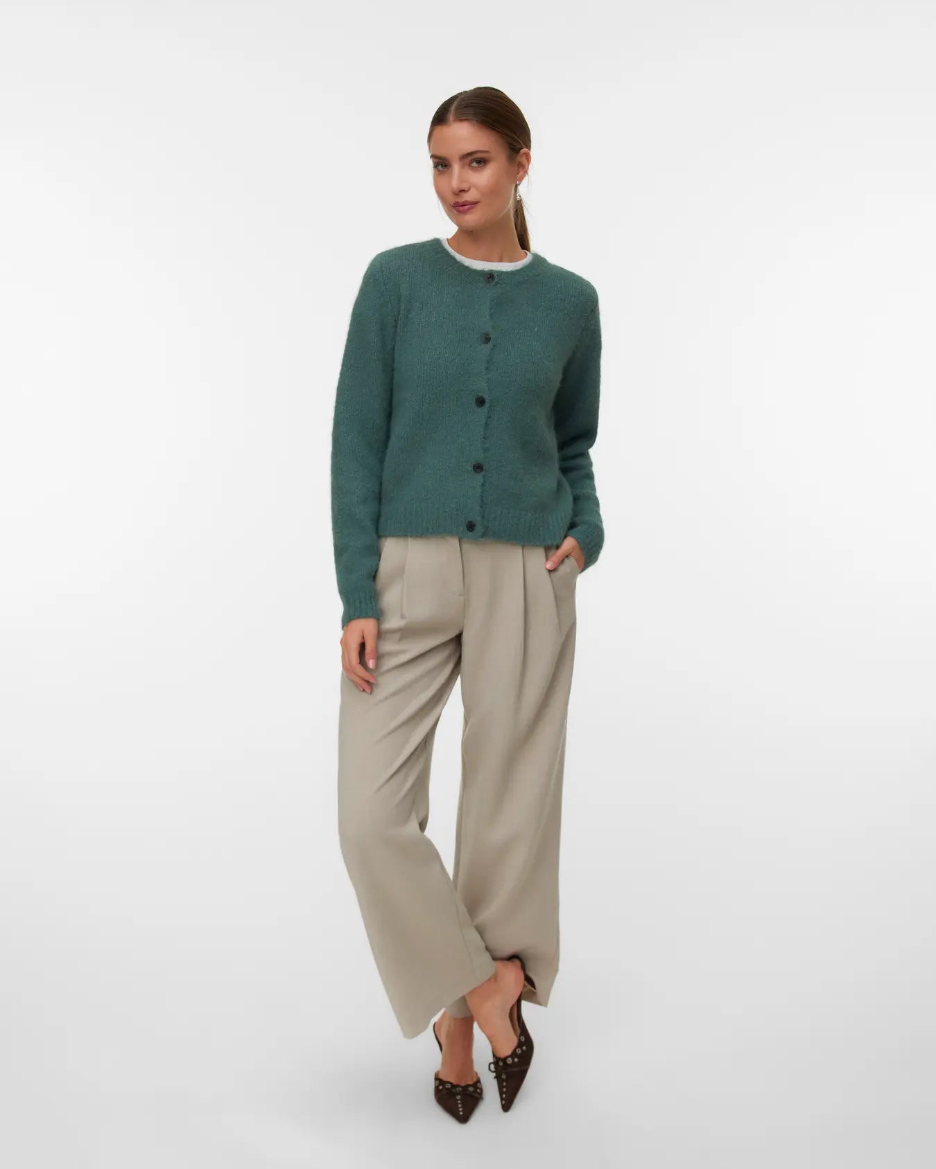 VM NOVAH O NECK CARDIGAN - BALSAAM GREEN