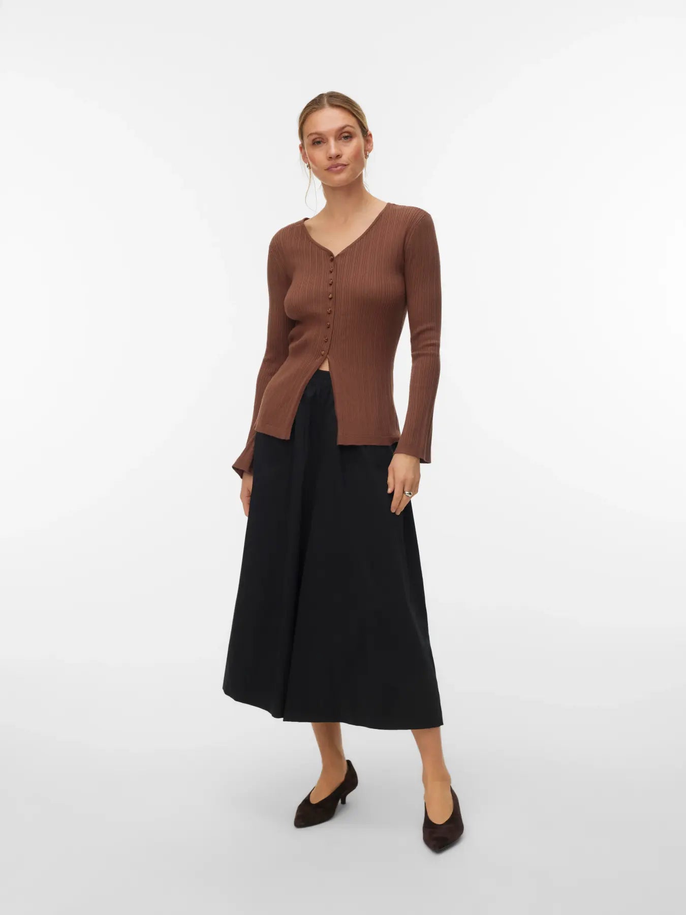 VM WILLOW RIBBED CARDIGAN - COCOA BROWN