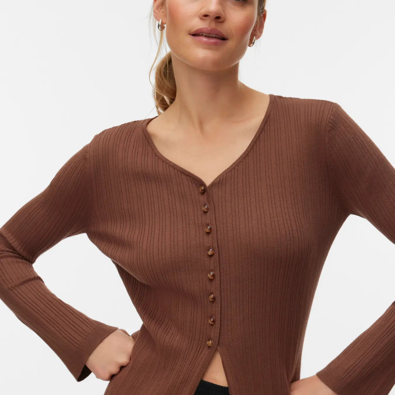 VM WILLOW RIBBED CARDIGAN - COCOA BROWN