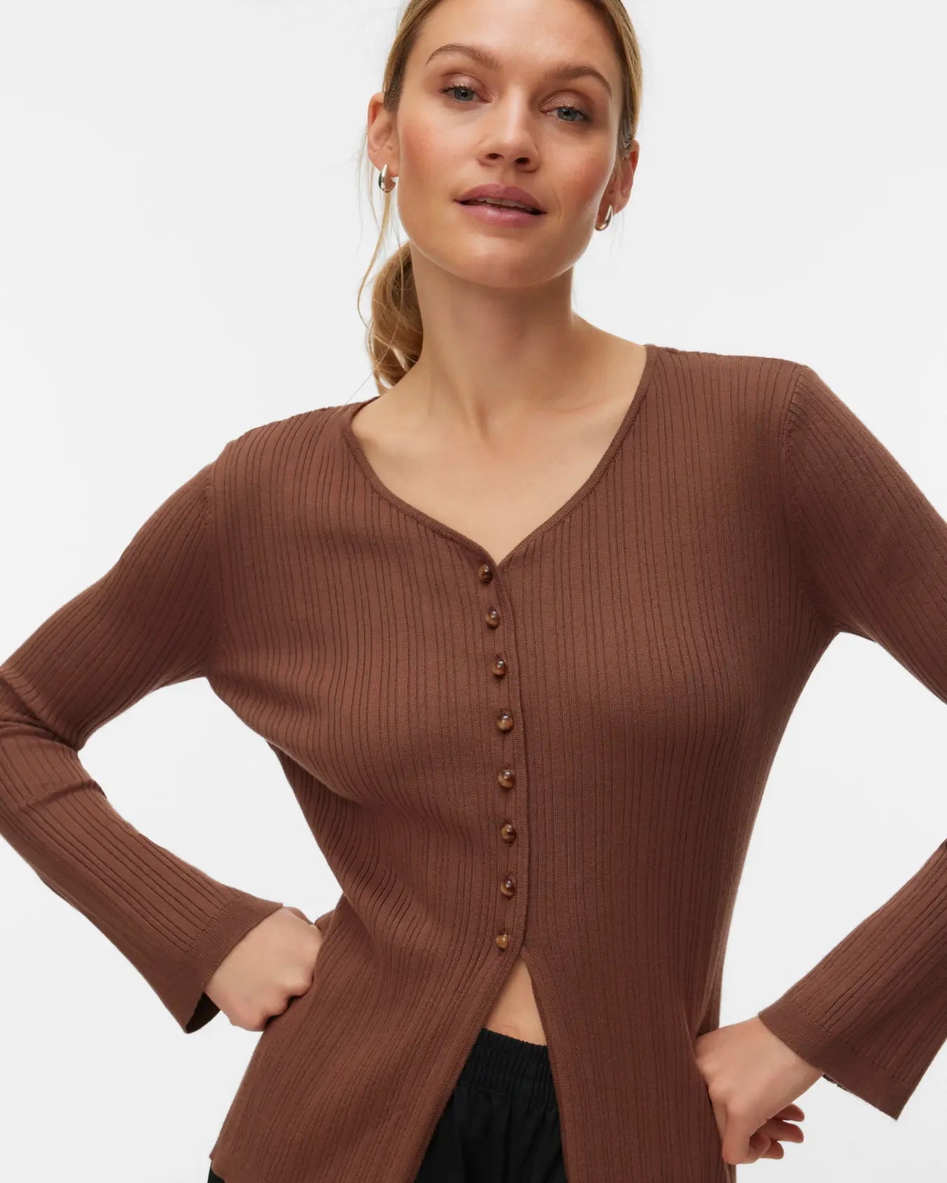 VM WILLOW RIBBED CARDIGAN - COCOA BROWN