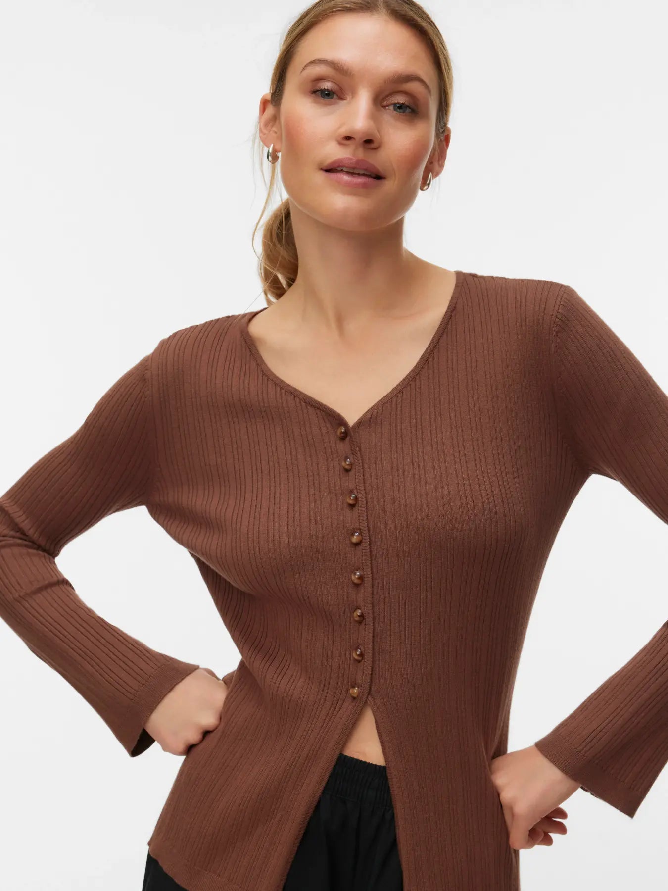 VM WILLOW RIBBED CARDIGAN - COCOA BROWN