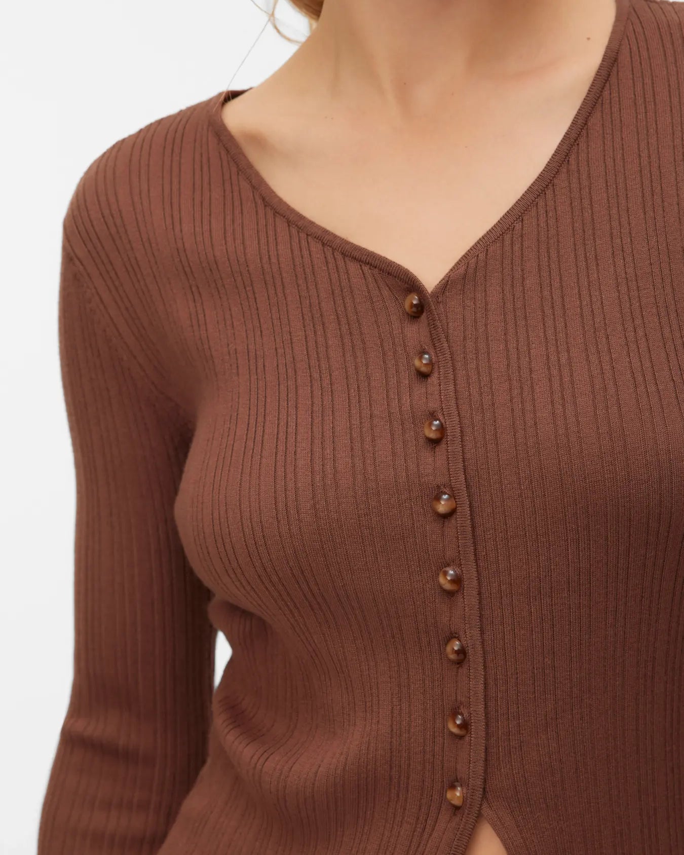 VM WILLOW RIBBED CARDIGAN - COCOA BROWN