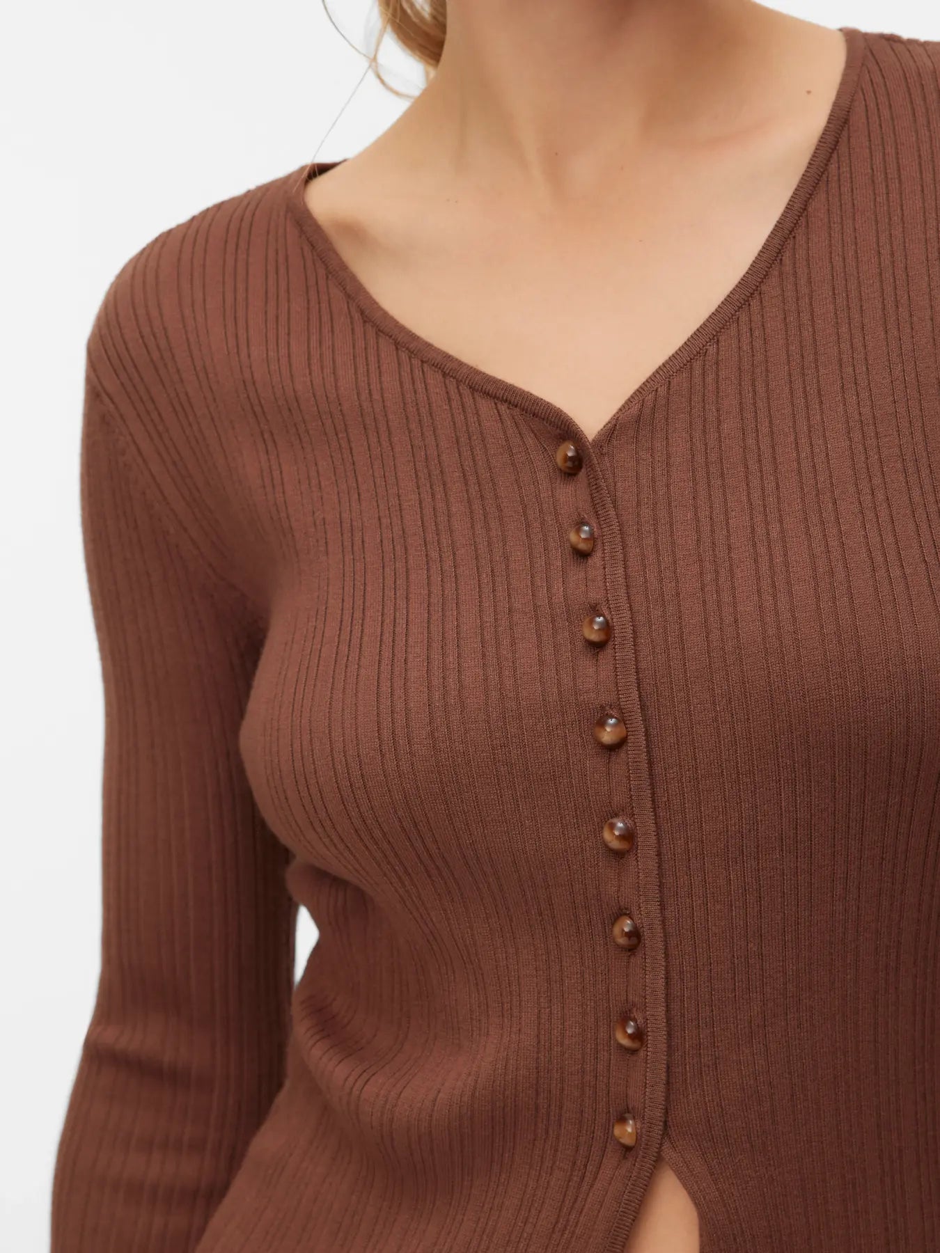 VM WILLOW RIBBED CARDIGAN - COCOA BROWN
