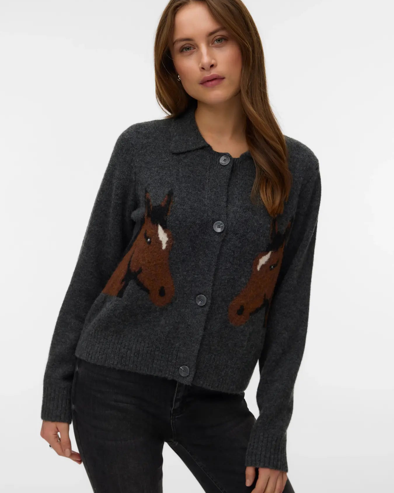 VM CAVALLO POLO CARDIGAN - DARK GREY MELANGE