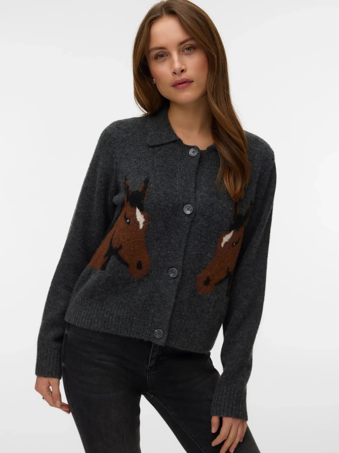 VM CAVALLO POLO CARDIGAN - DARK GREY MELANGE
