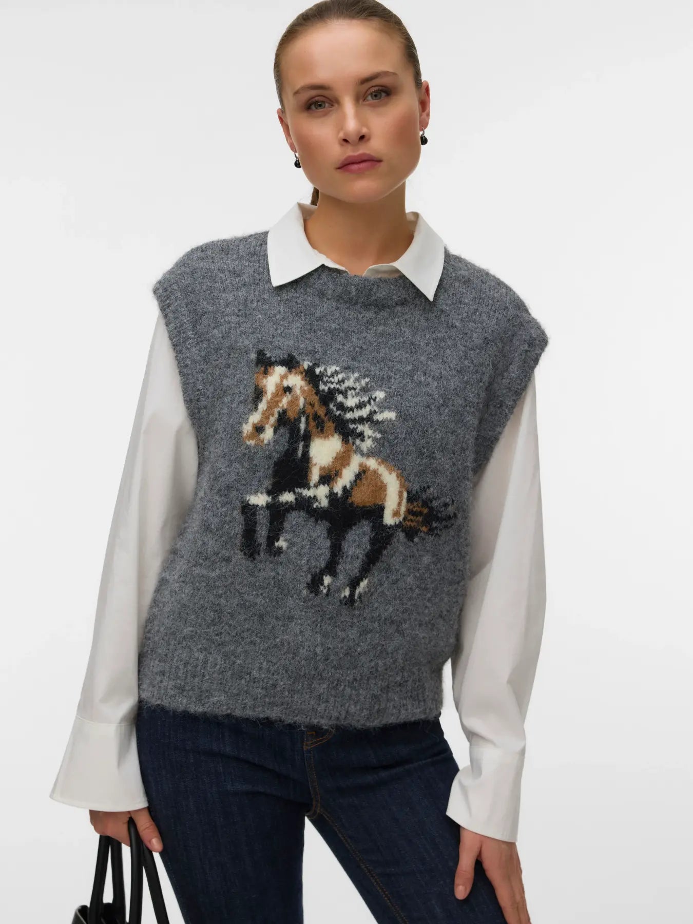 VM ARIANNA O NECK VEST - DARK GREY MELANGE