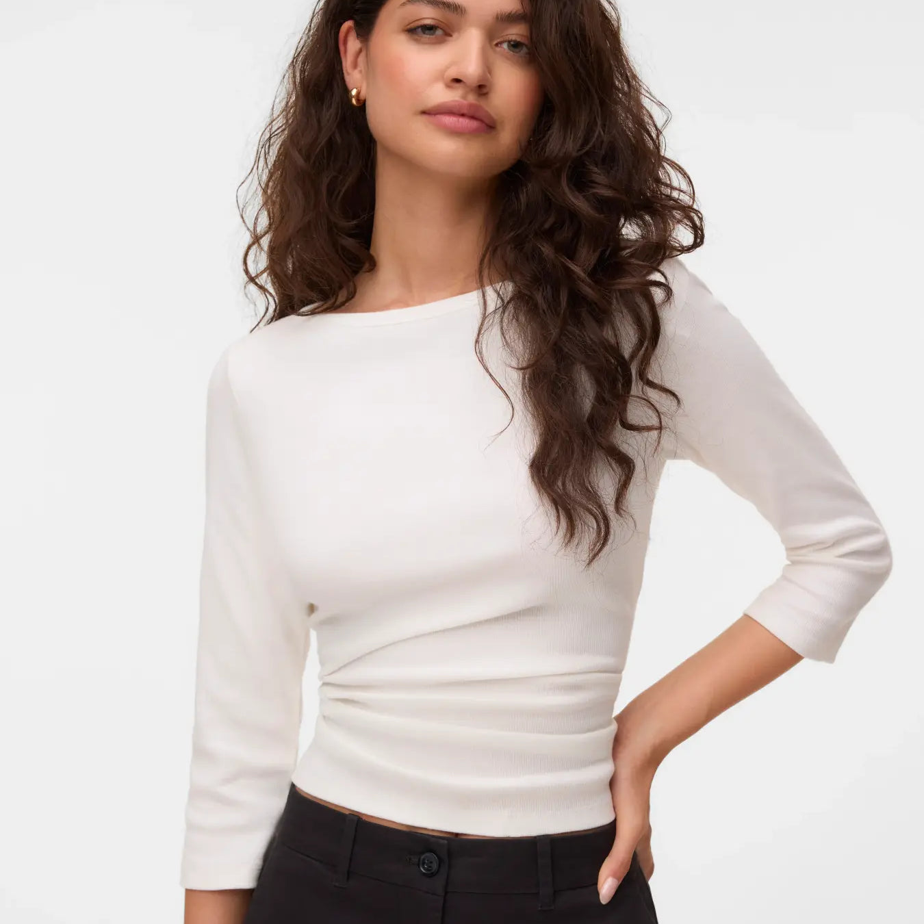 VM THEA 3/4 SLEEVE BOATNECK TOP - SNOW WHITE