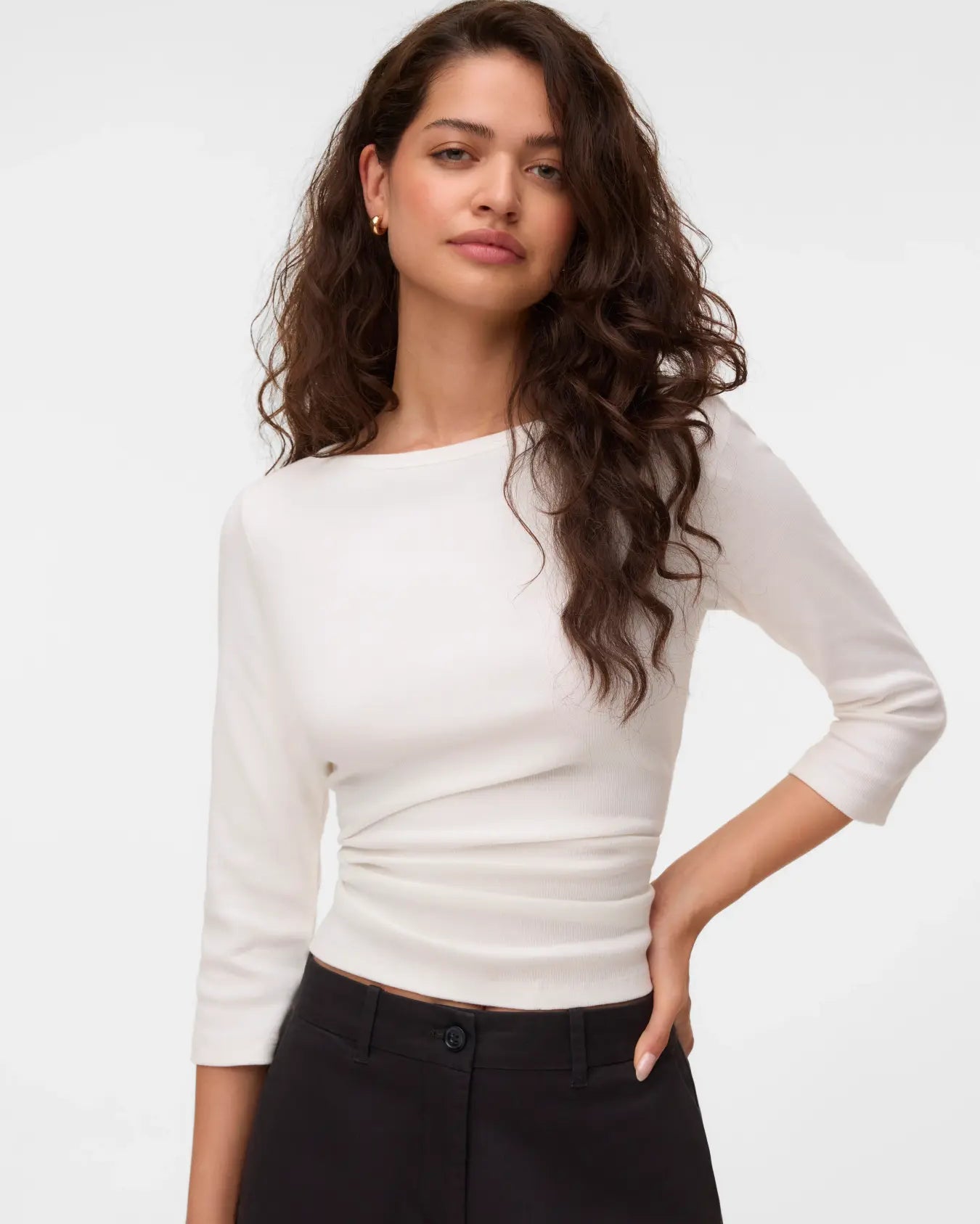 VM THEA 3/4 SLEEVE BOATNECK TOP - SNOW WHITE