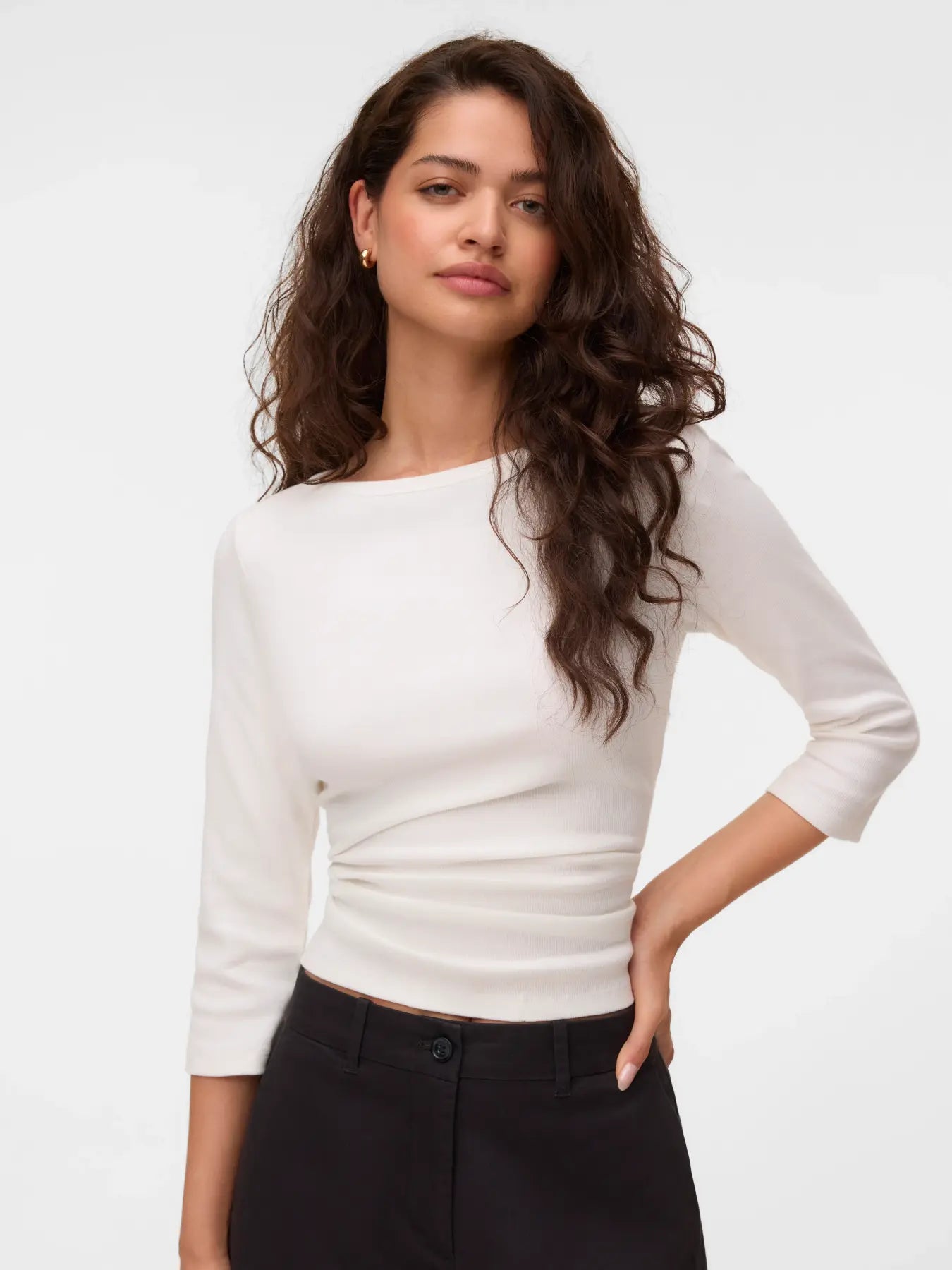 VM THEA 3/4 SLEEVE BOATNECK TOP - SNOW WHITE