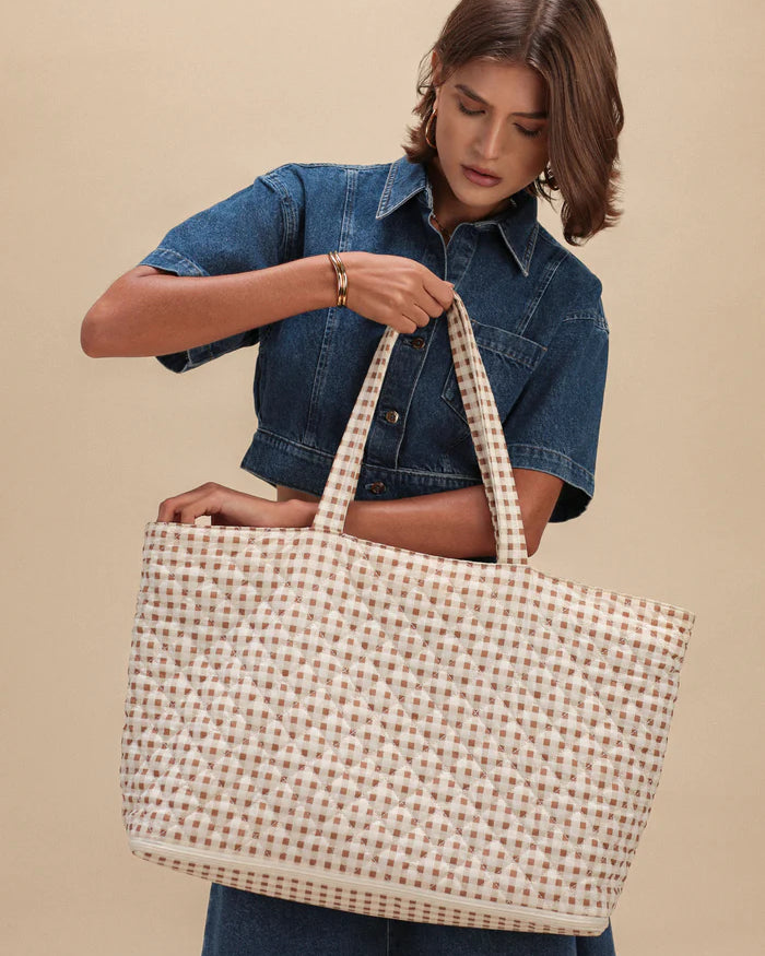 ELA EXPANDABLBE TOTE BAG - GINGHAM PRINT