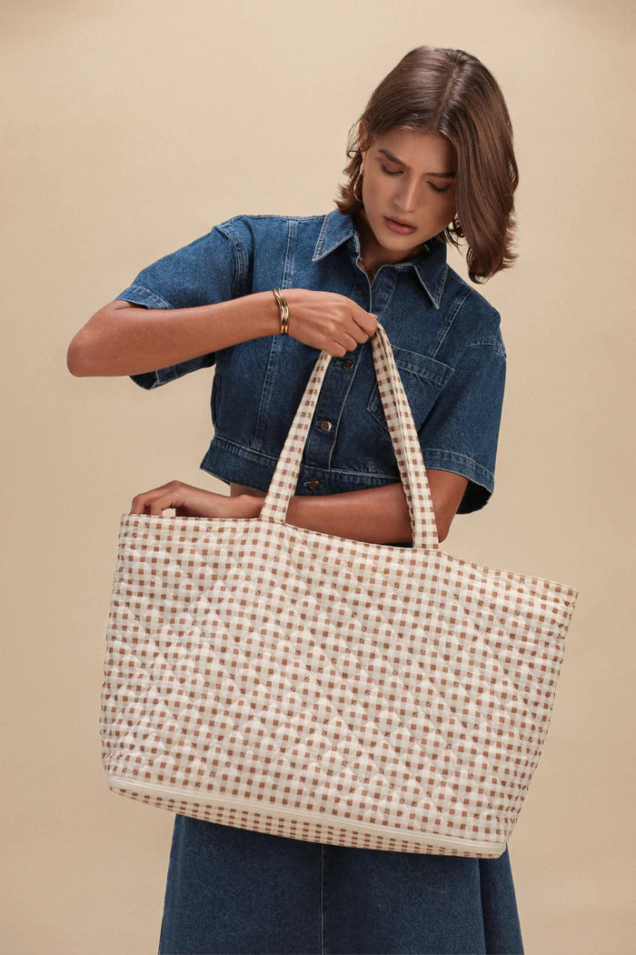 ELA EXPANDABLBE TOTE BAG - GINGHAM PRINT